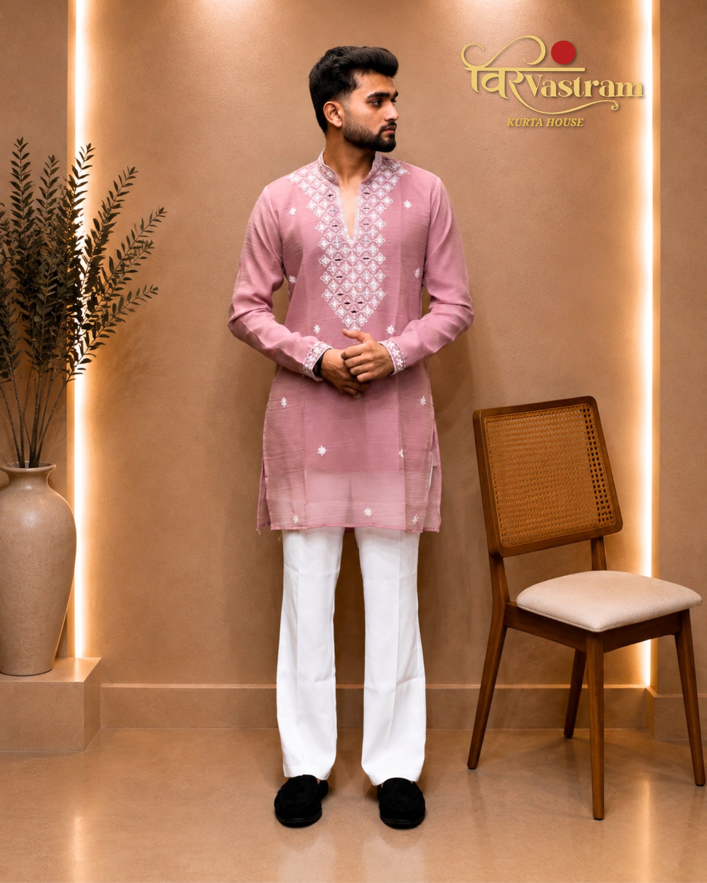 Men's Embroidery Silk Short Kurta Set | Festive & Party Wear