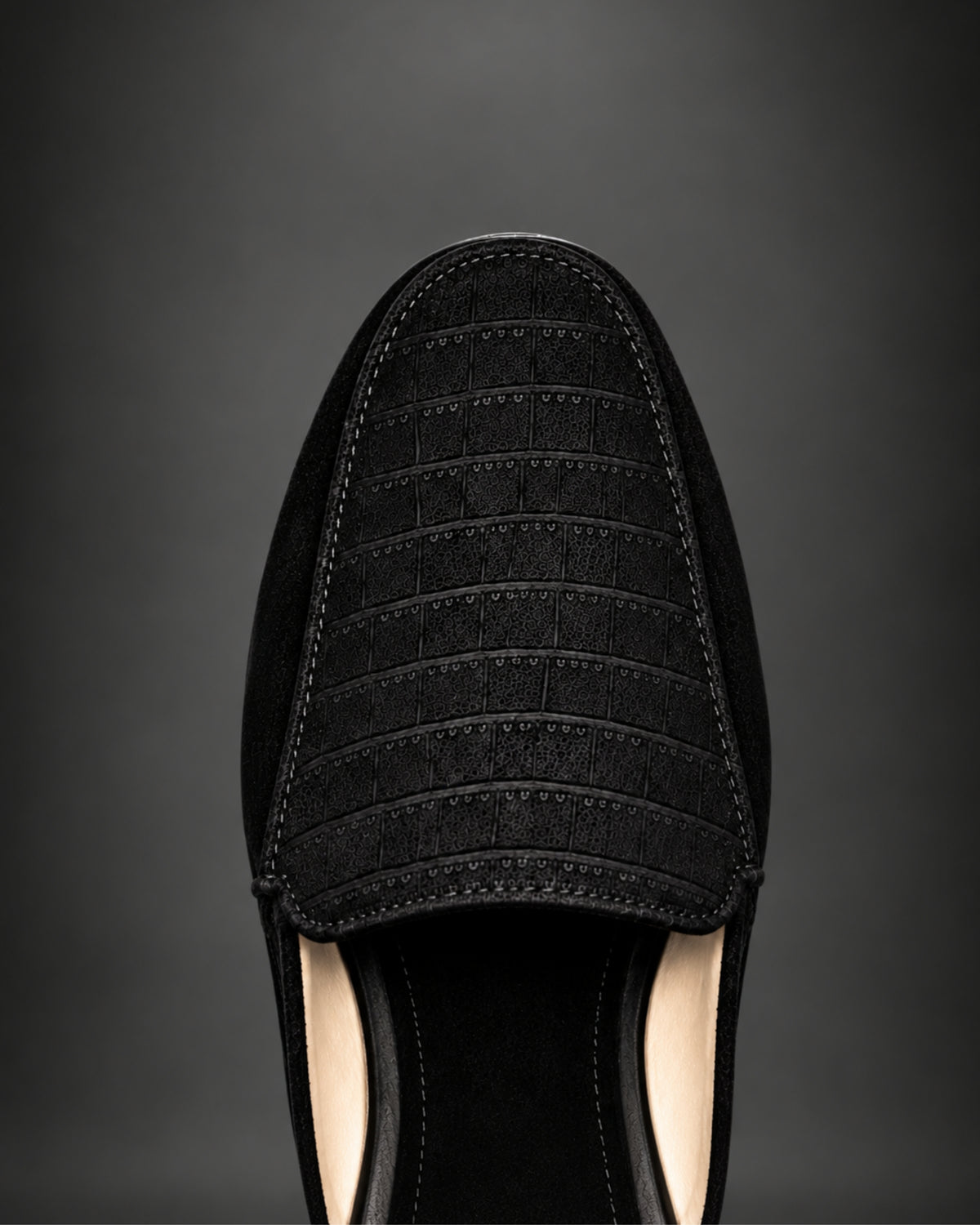 Men's Black Croc-Embossed Suede Slip-On Mules with Neon Orange Piping | Julian Marcél