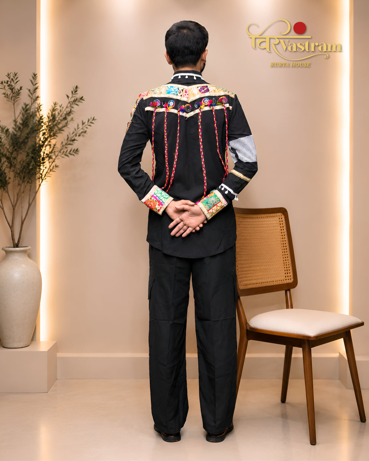 Men's Navratri Special Patchwork & Tassel Detail Cotton Short Kurta Set | Festive & Fusion Wear