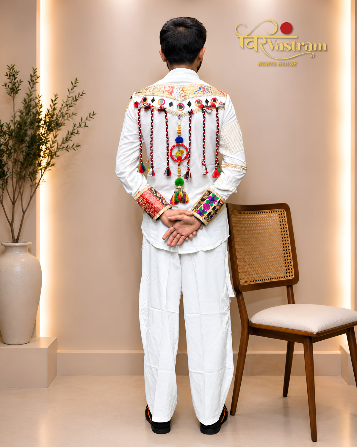 Men's Navratri Special Patchwork & Tassel Detail Cotton Short Kurta Set | Festive & Fusion Wear
