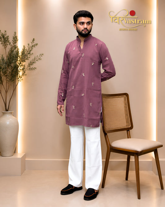 Men's Minimalist Embroidered Motif Short Kurta Set | Modern Ethnic Wear