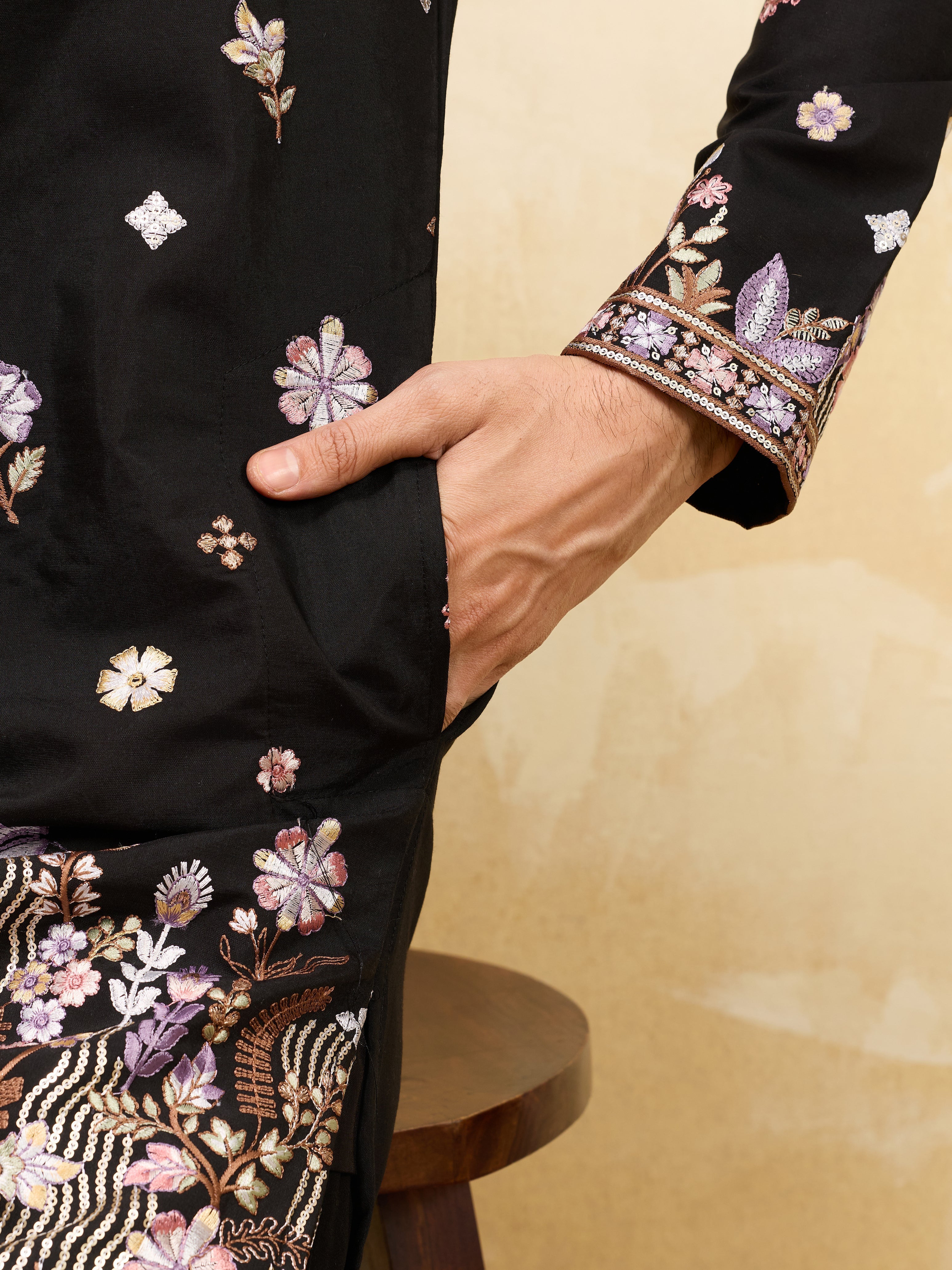 Royal Black Embroidered Designer Kurta Set with Premium Finish