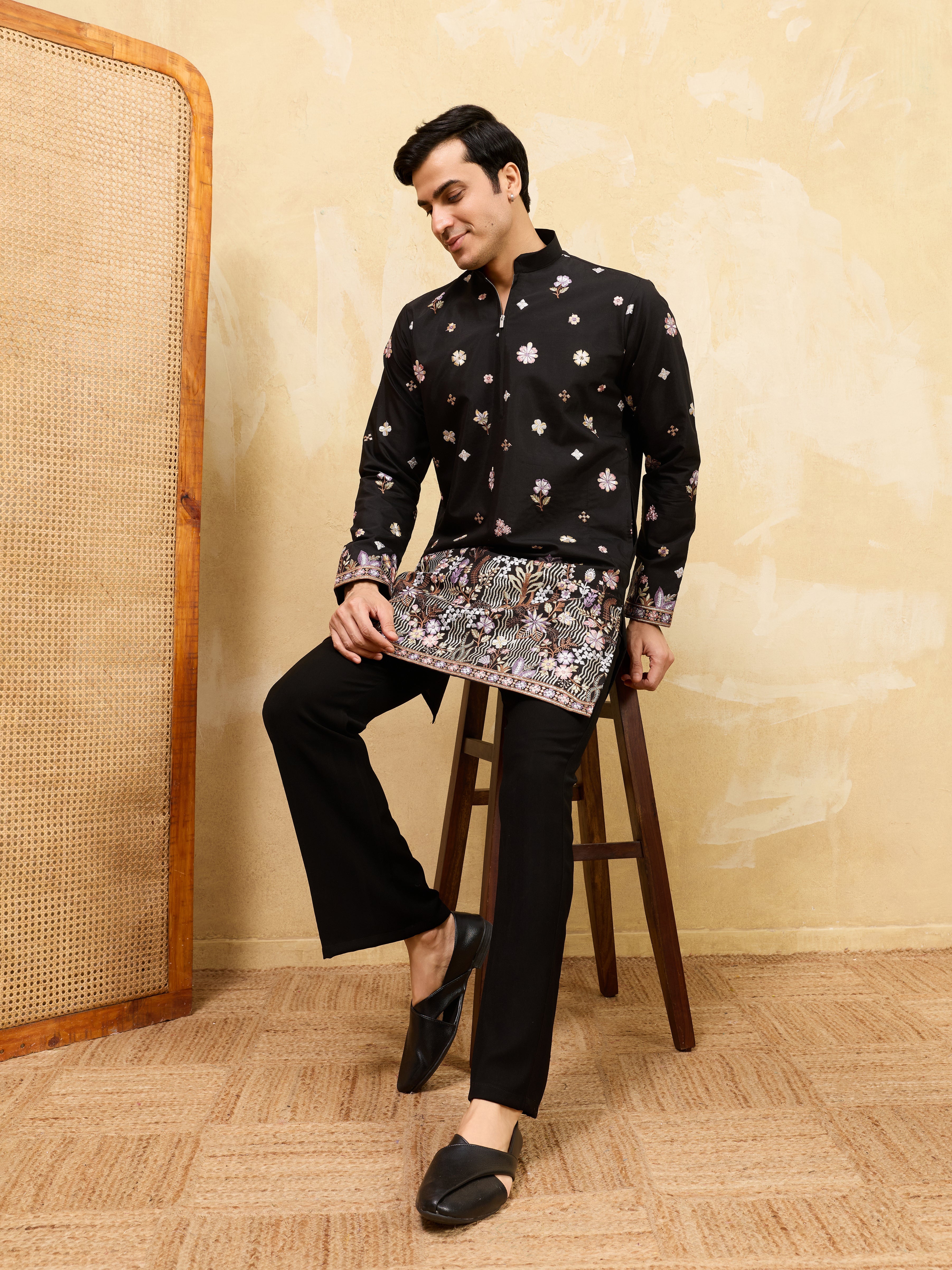 Royal Black Embroidered Designer Kurta Set with Premium Finish