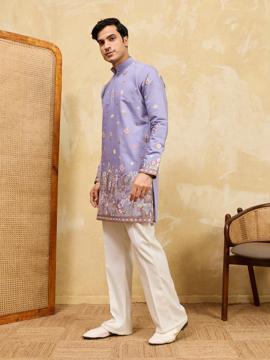 Luxury Lavender Embroidered Designer Kurta Set with Pant