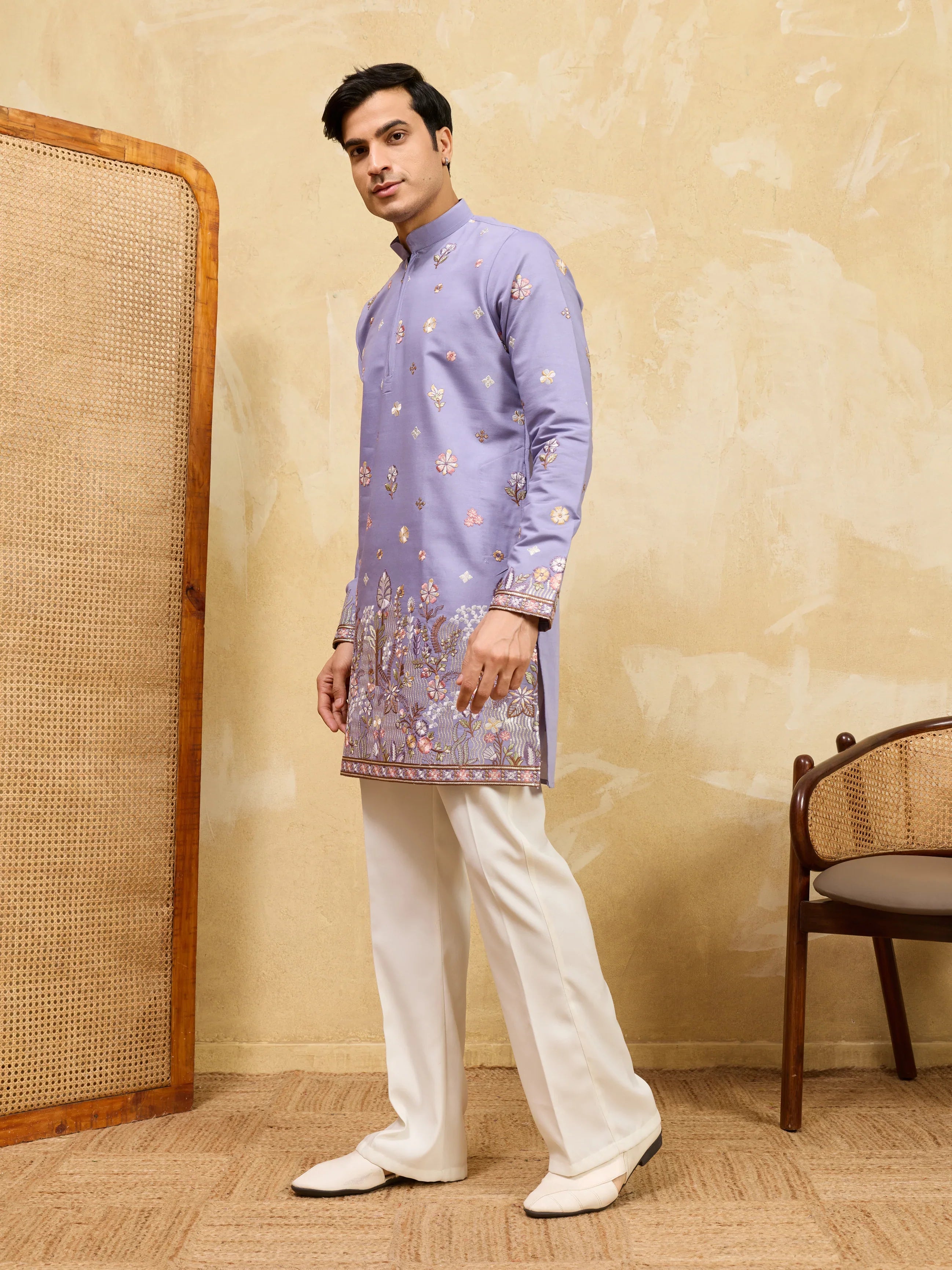 Luxury Lavender Embroidered Designer Kurta Set with Pant