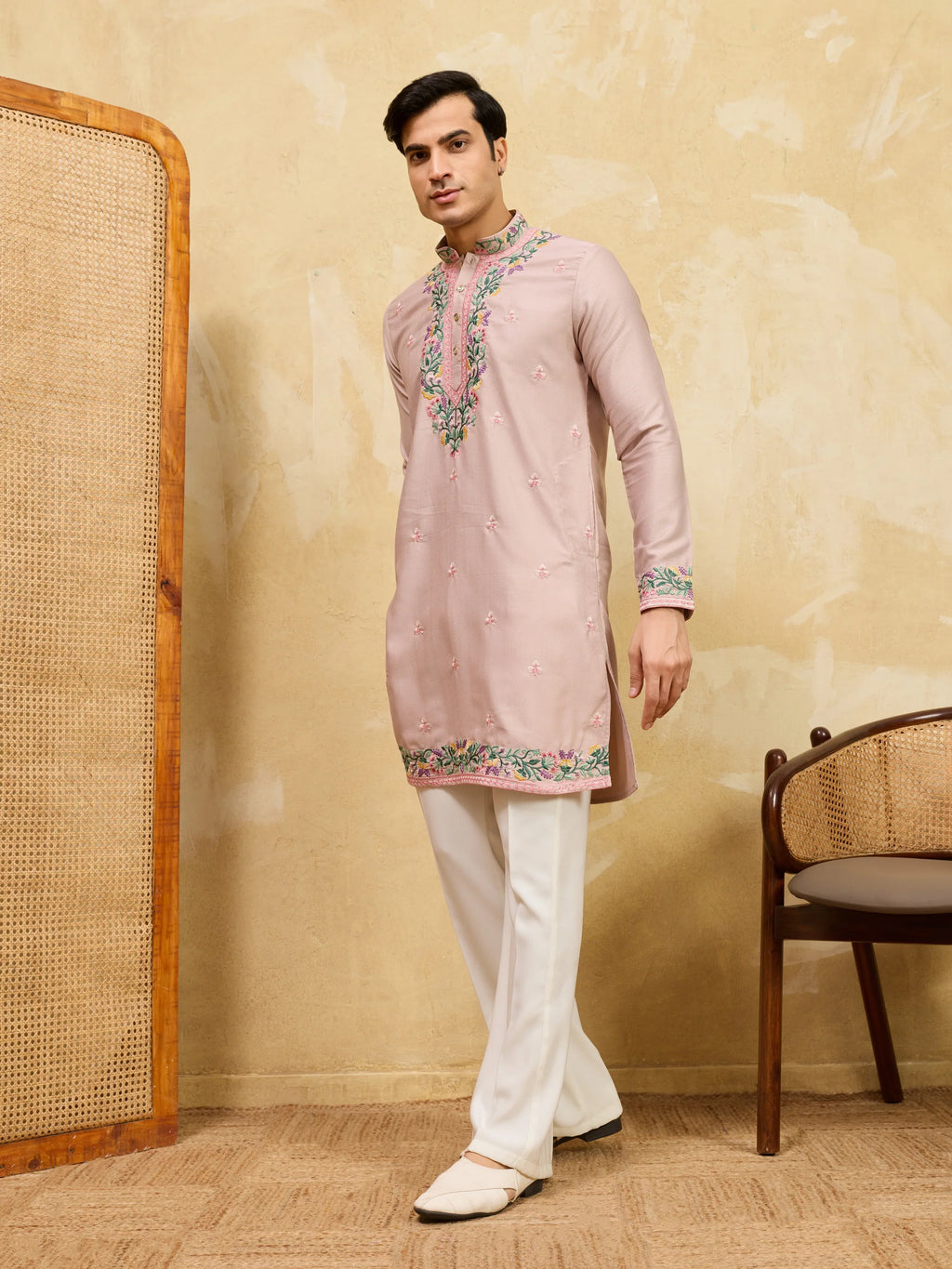 Peach Ethnic Designer Kurta Set with Pant for Festive Wear