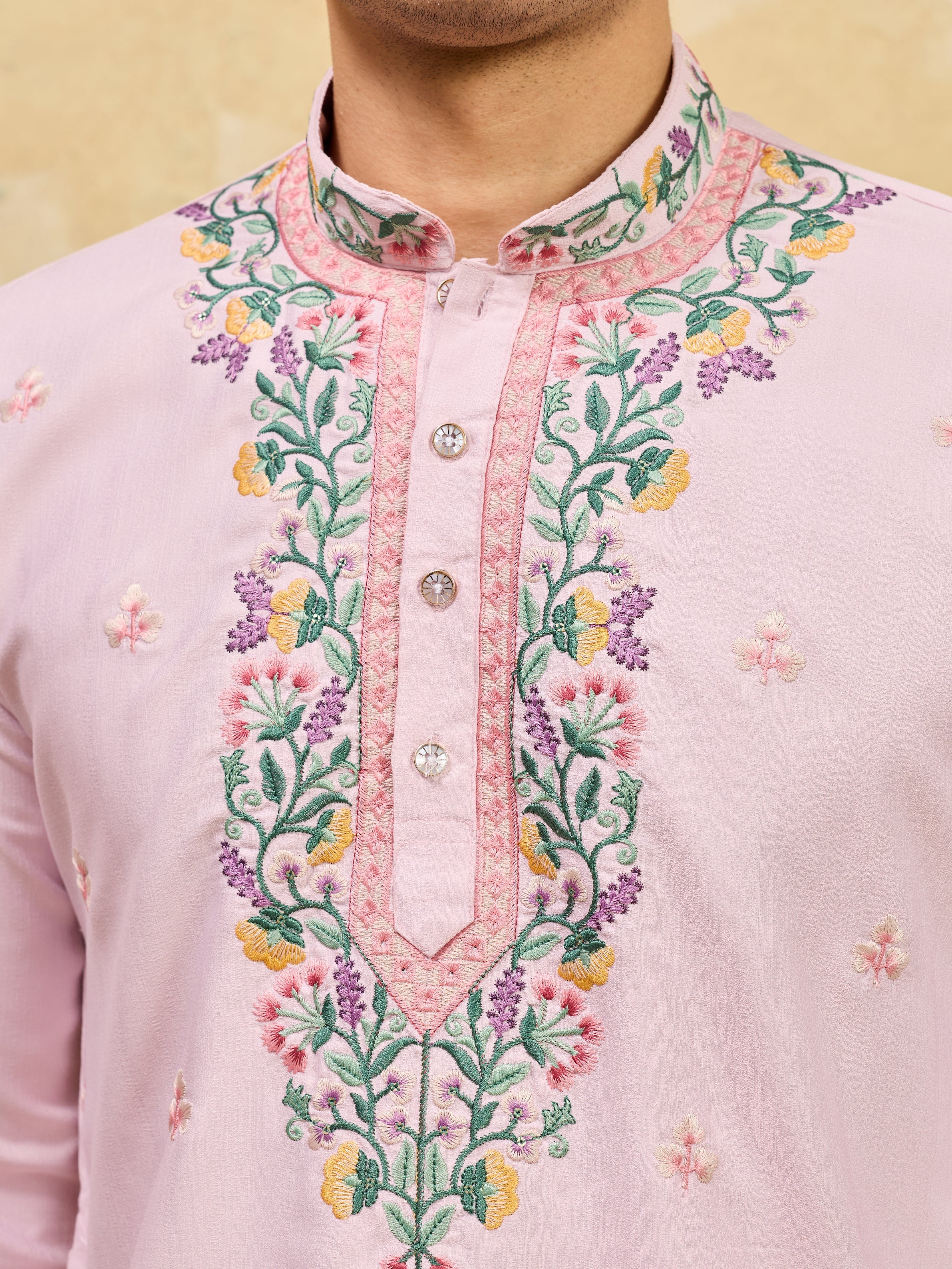 Premium Lavender Detailed Embroidered Ethnic Kurta Set with Pant