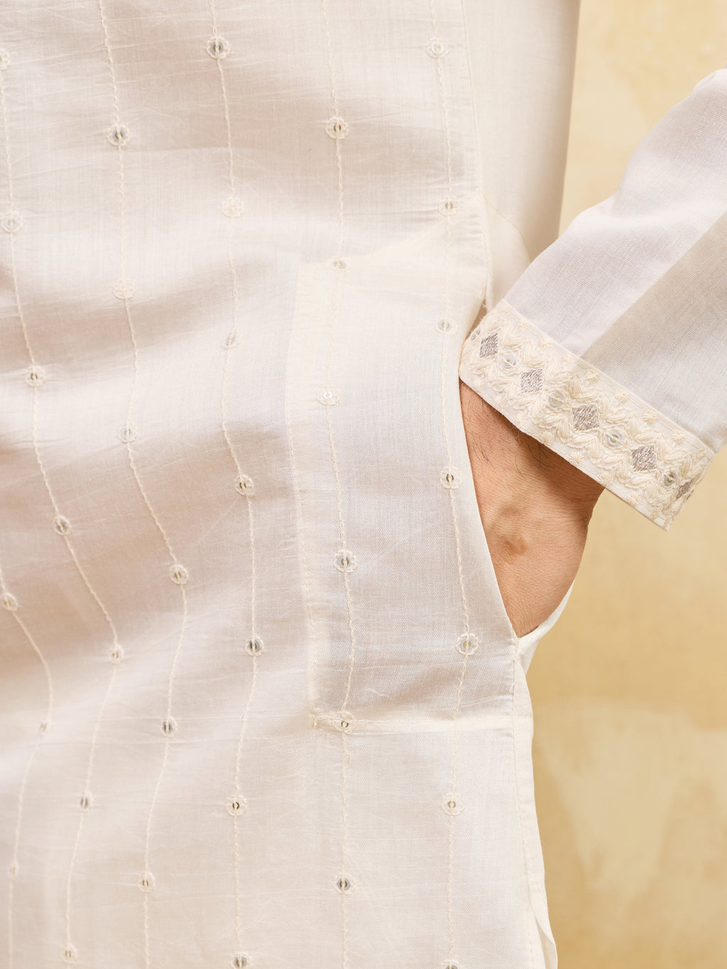 Classic White Viscose Silk Multi-Thread Men’s Kurta Set