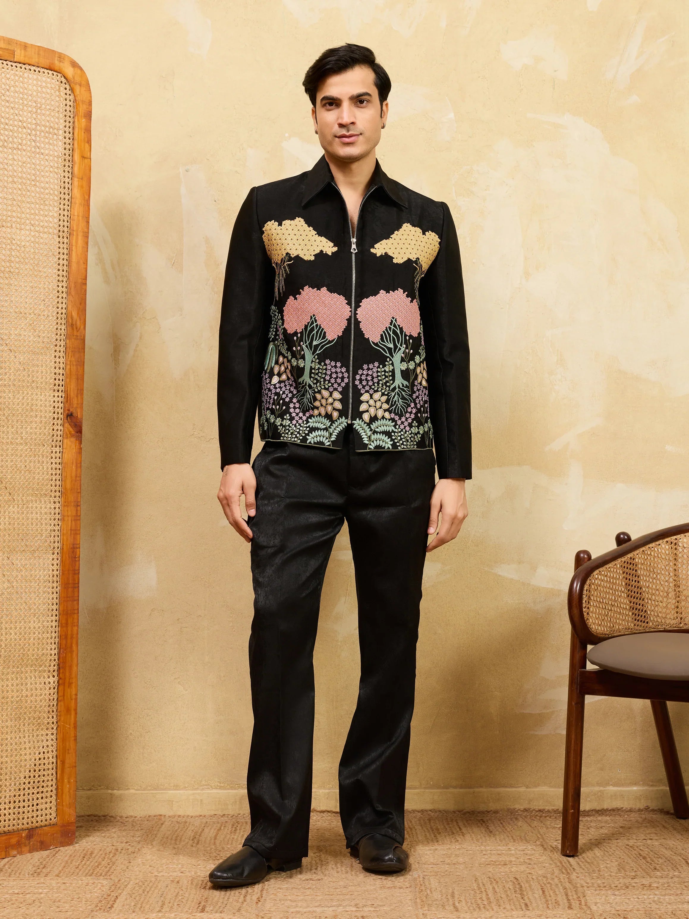 Luxury Black Bomber Jacket with Pant for Men Wedding Wear