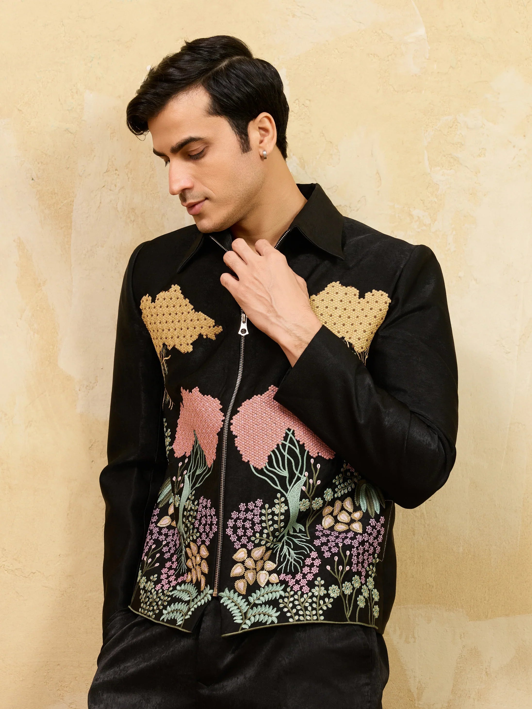 Luxury Black Bomber Jacket with Pant for Men Wedding Wear