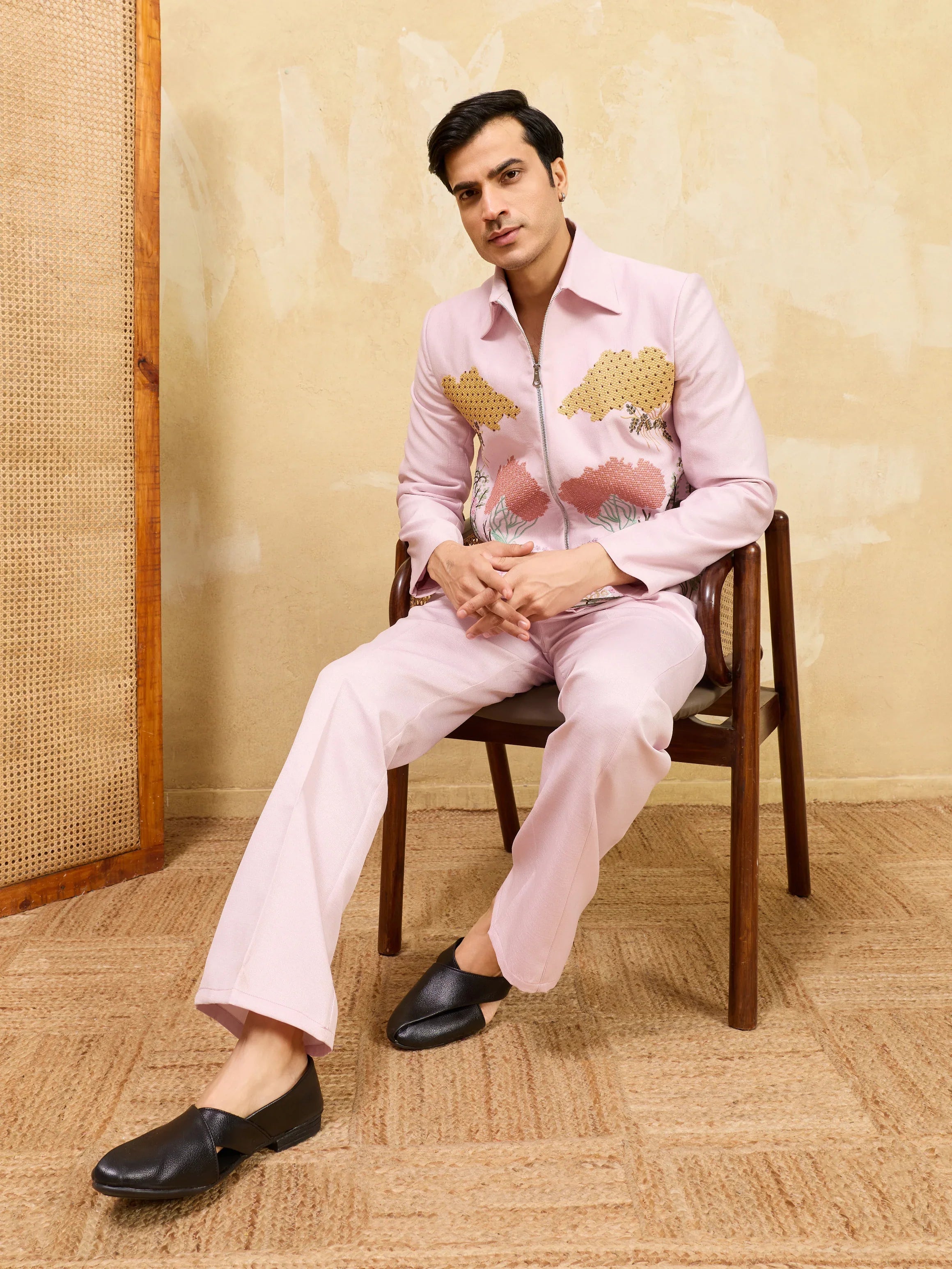 Pink Bomber Jacket with Pant for Men's