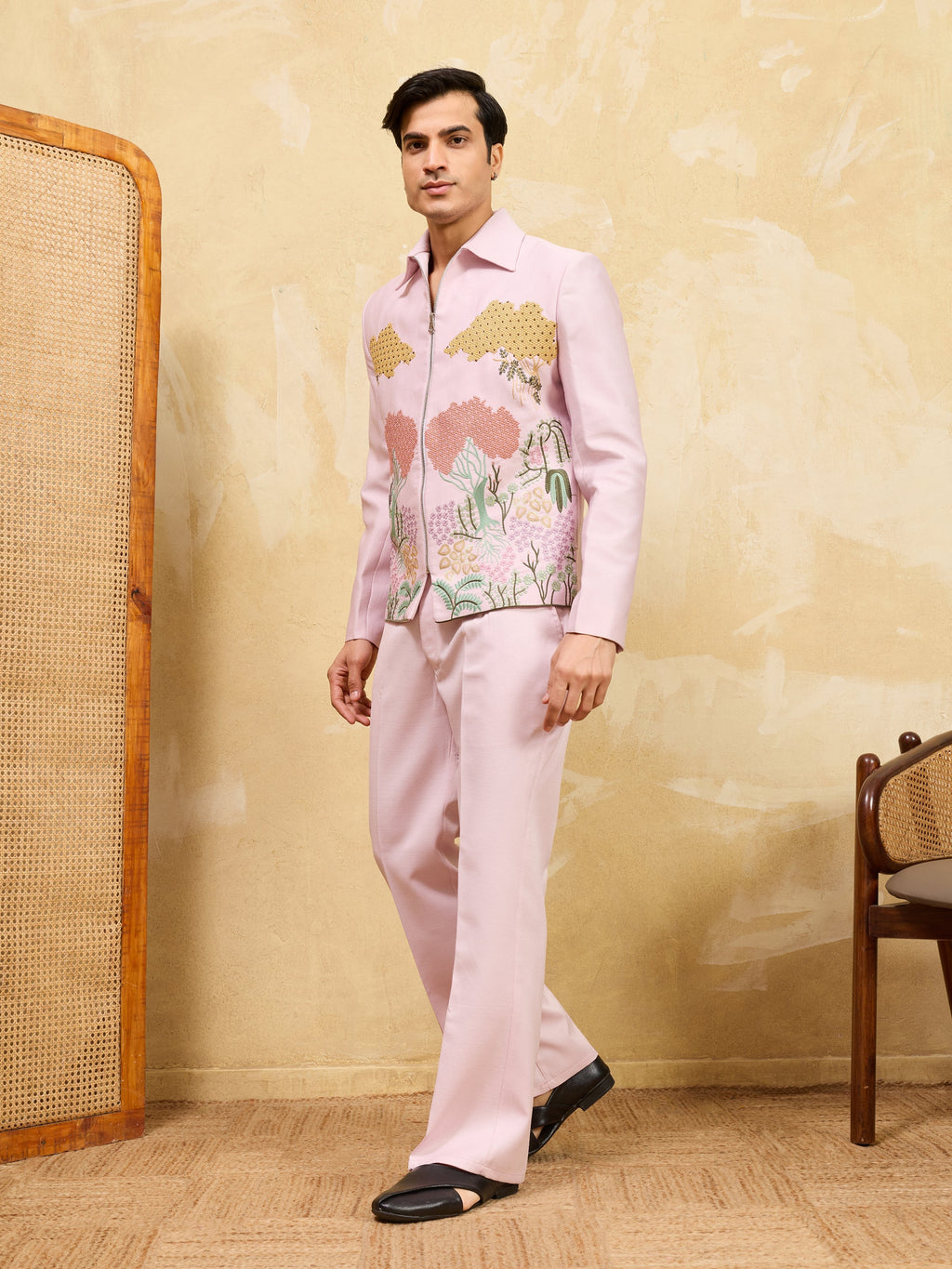 Pink Bomber Jacket with Pant for Men's