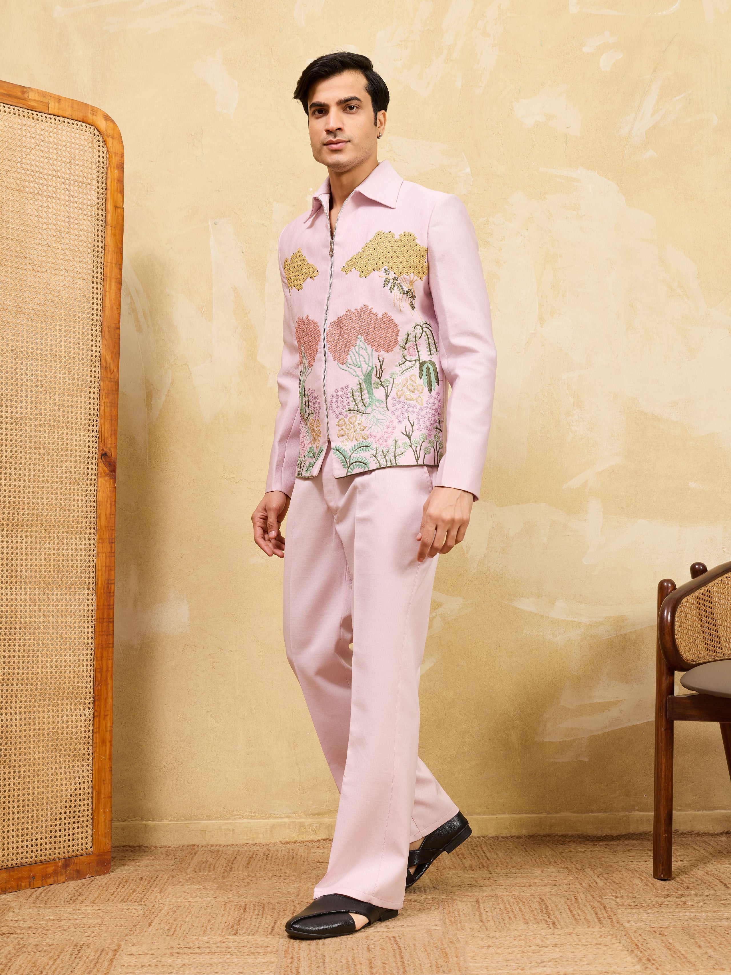 Pink Bomber Jacket with Pant for Men's