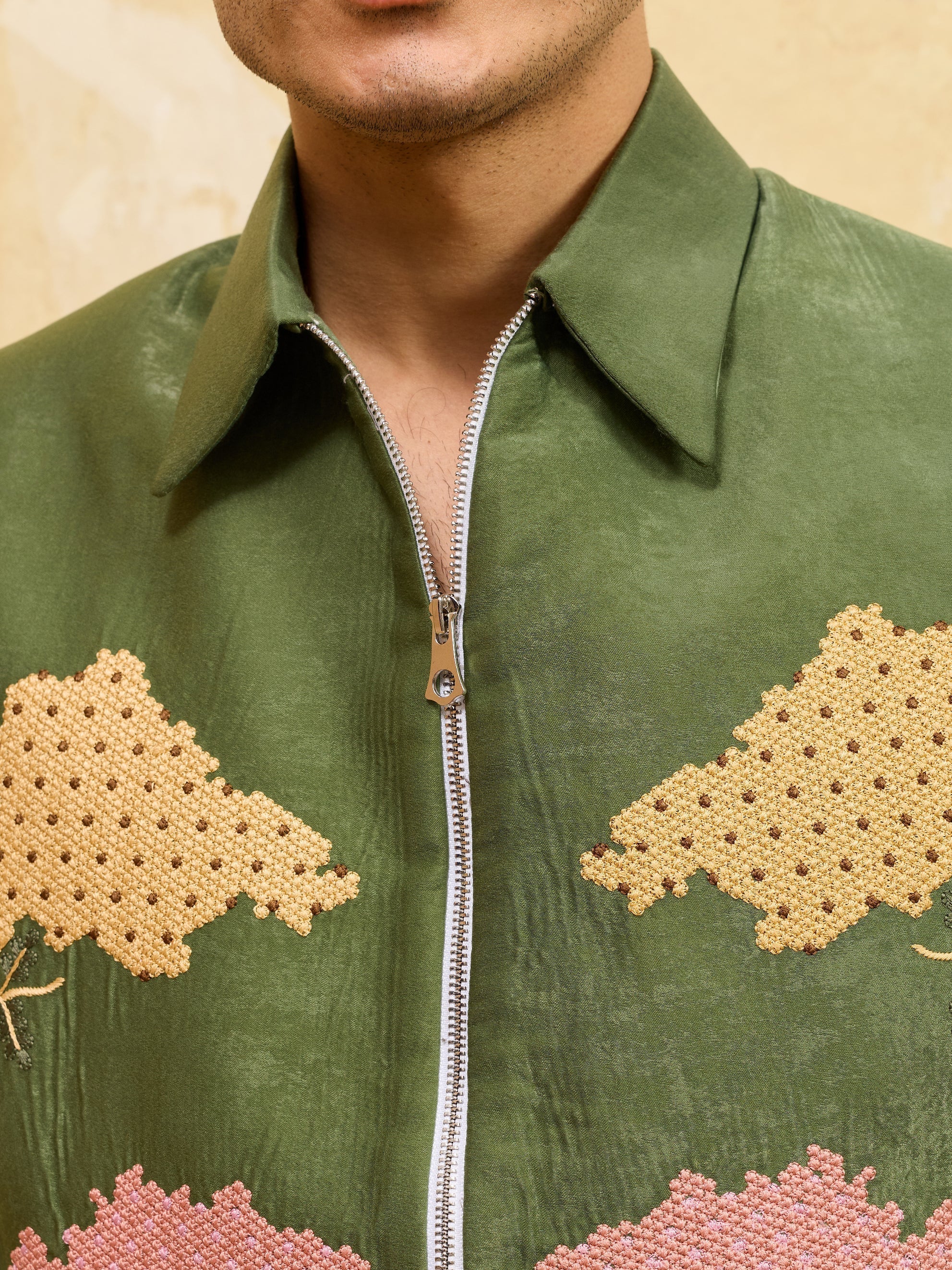 Regal Green Bomber Jacket with Thread Work and Pant for Mens