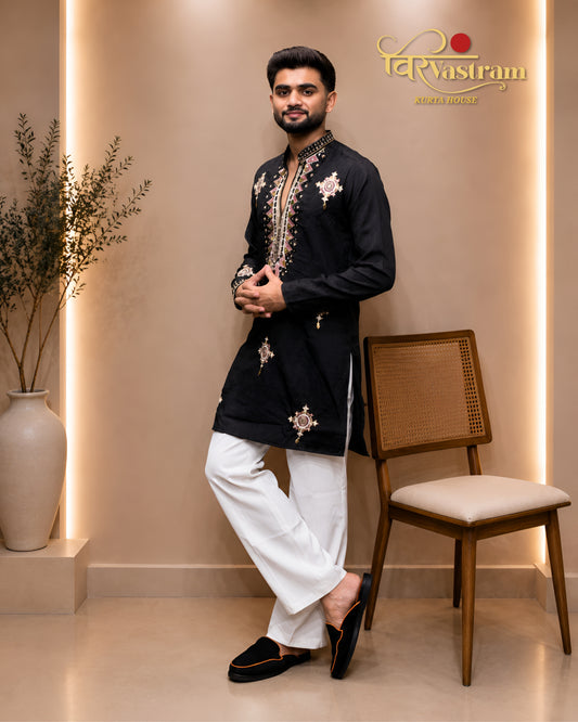 Men's Geometric Motif Embroidered Kurta Set