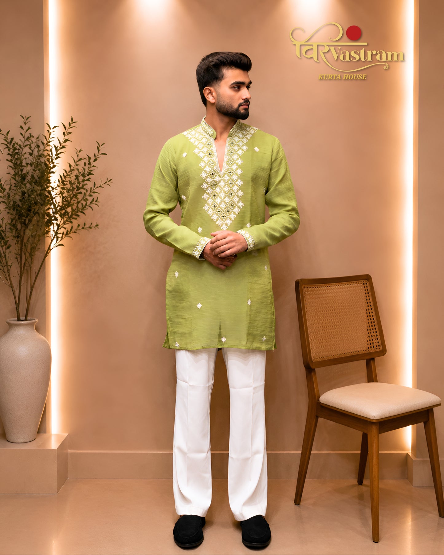 Men's Embroidery Silk Short Kurta Set | Festive & Party Wear