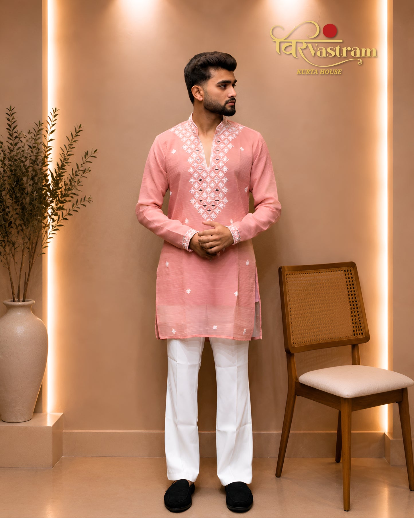 Men's Embroidery Silk Short Kurta Set | Festive & Party Wear