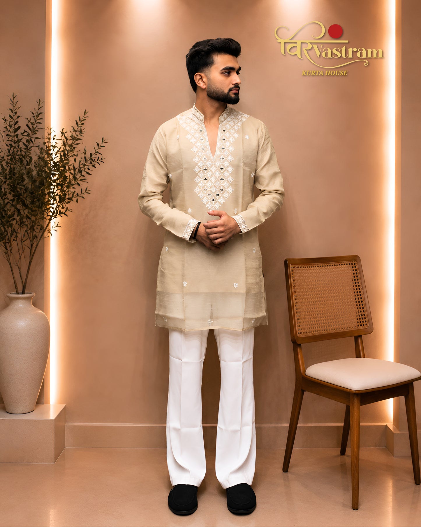 Men's Embroidery Silk Short Kurta Set | Festive & Party Wear