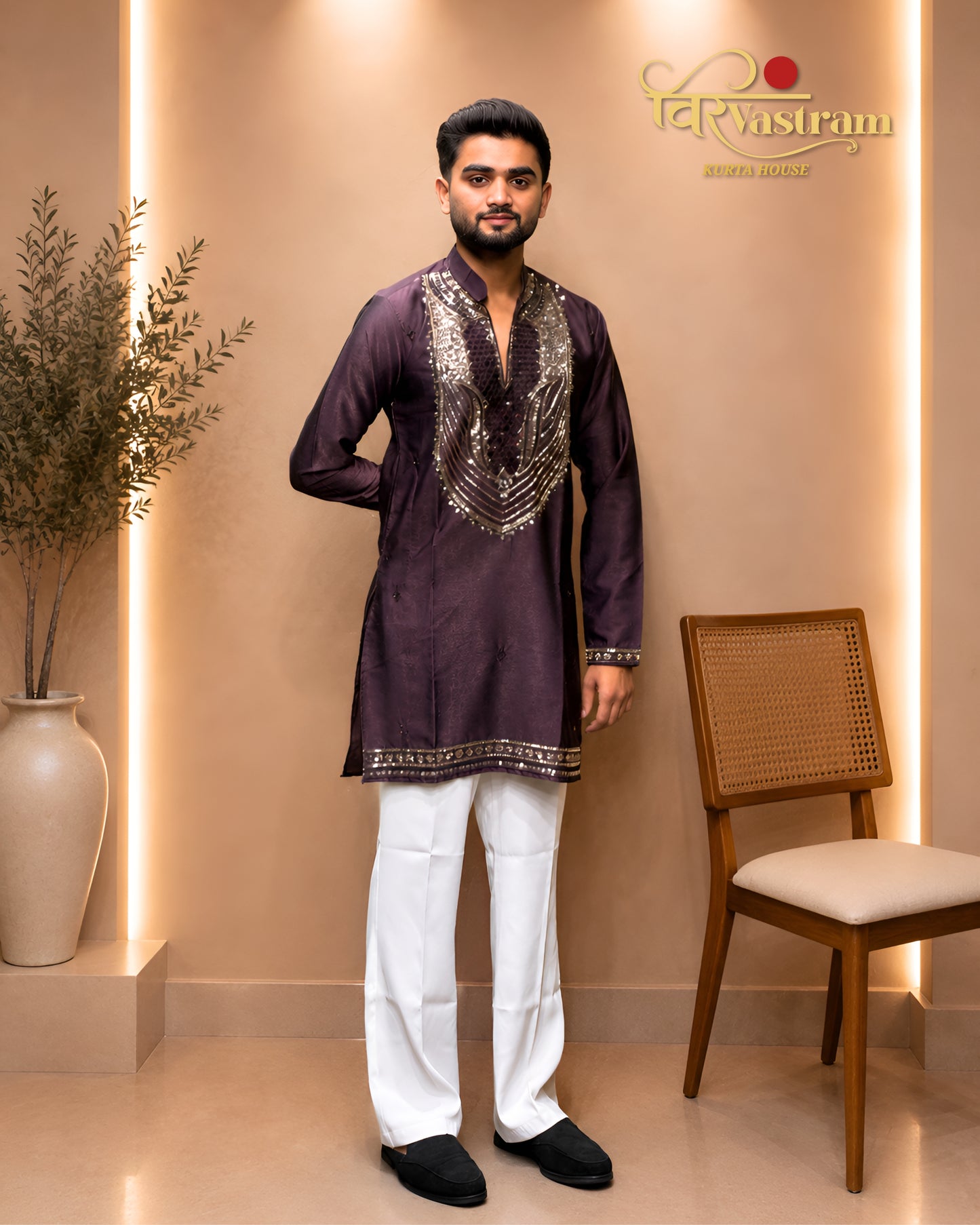 Men's Sequin Embroidered Silk Kurta Set