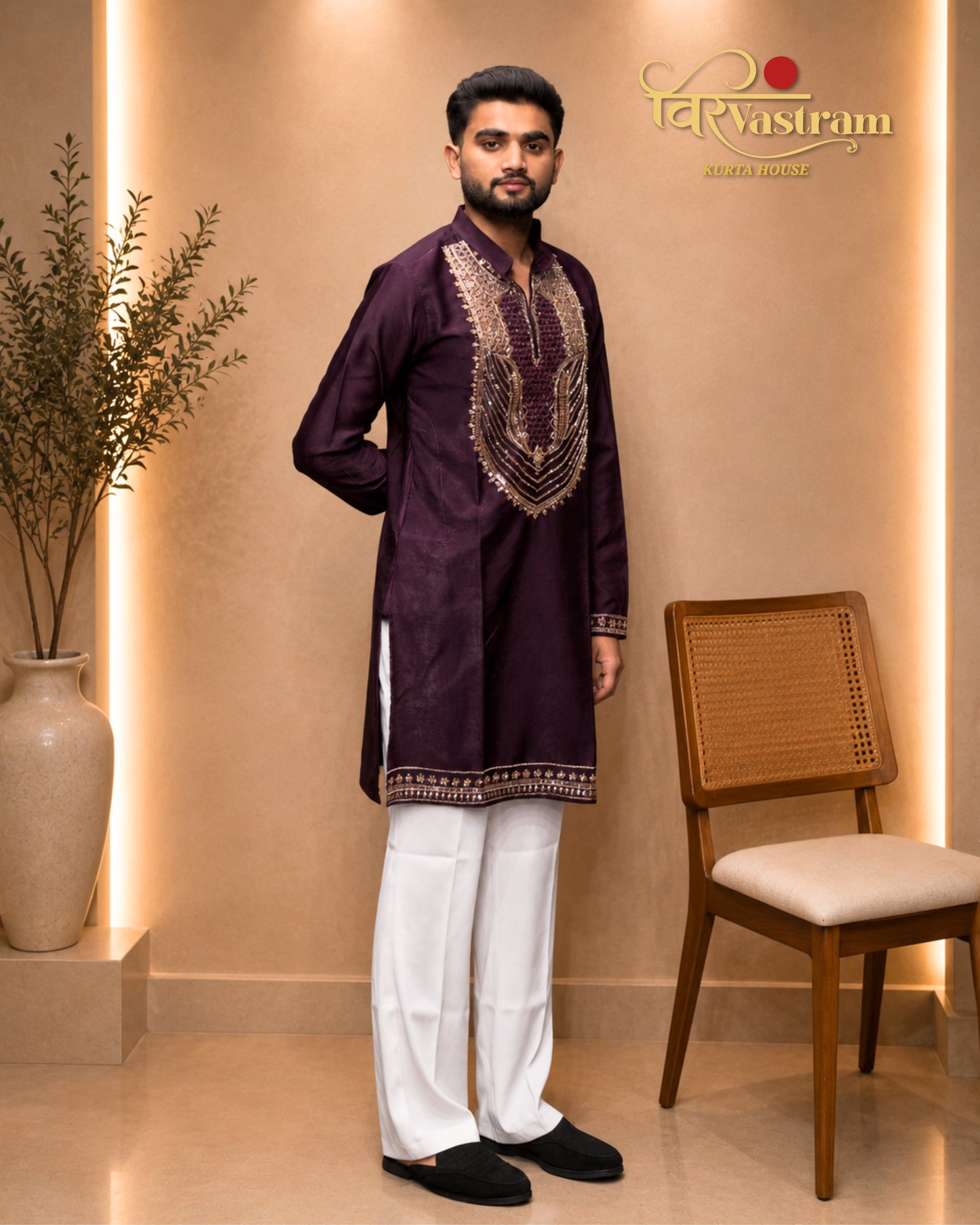 Men's Sequin Embroidered Silk Kurta Set