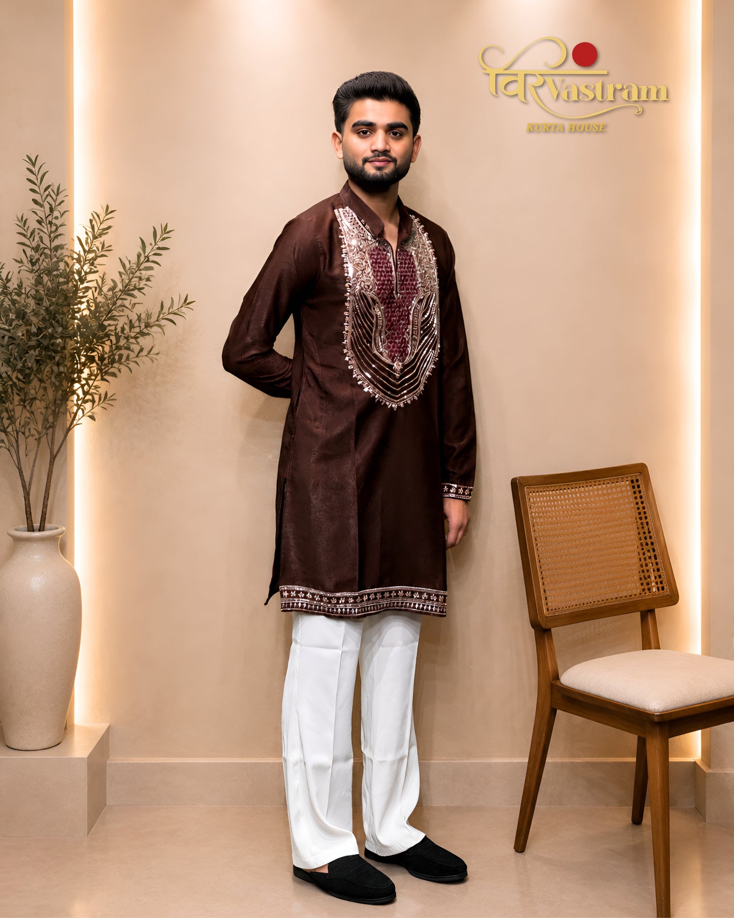 Men's Sequin Embroidered Silk Kurta Set
