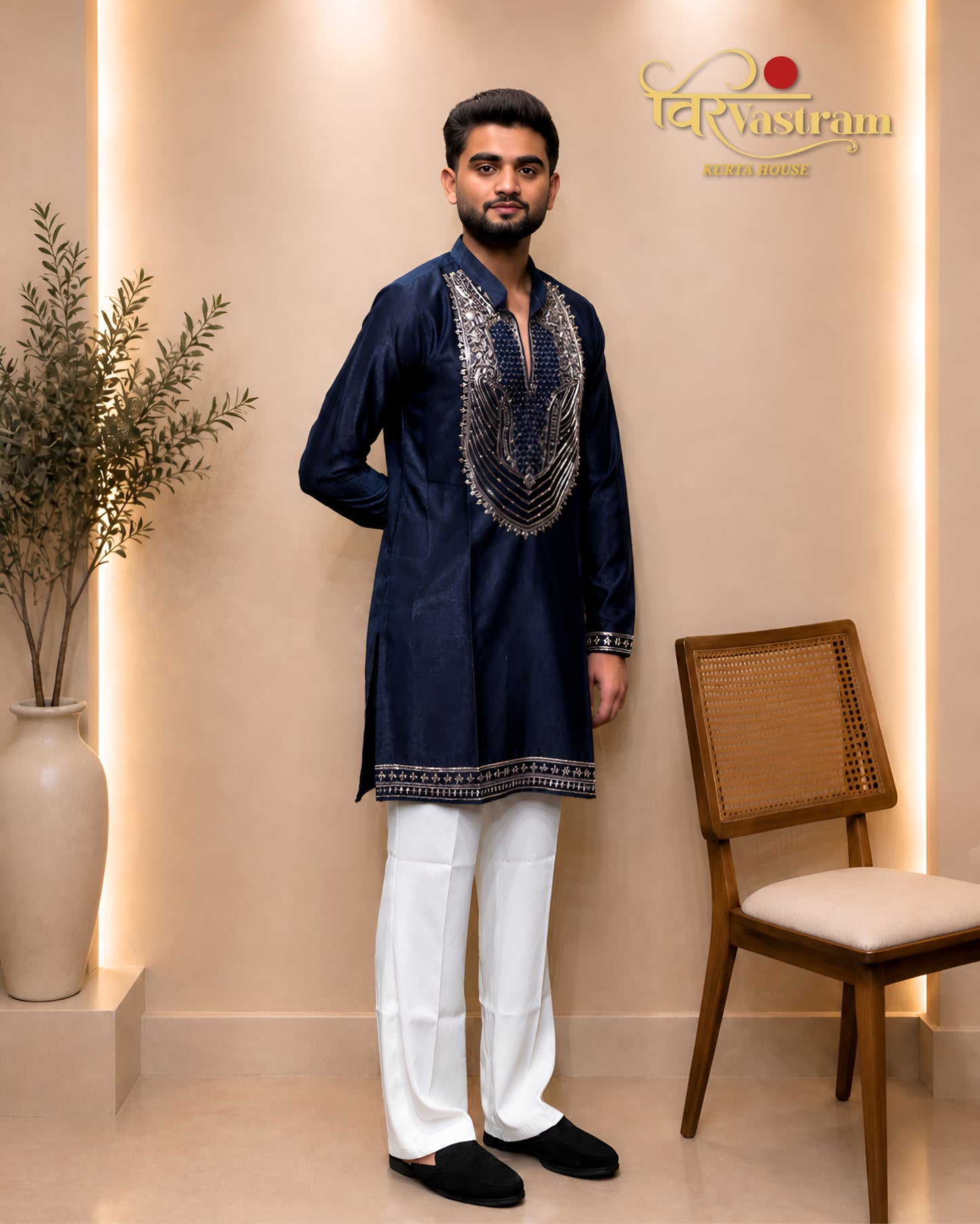 Men's Sequin Embroidered Silk Kurta Set