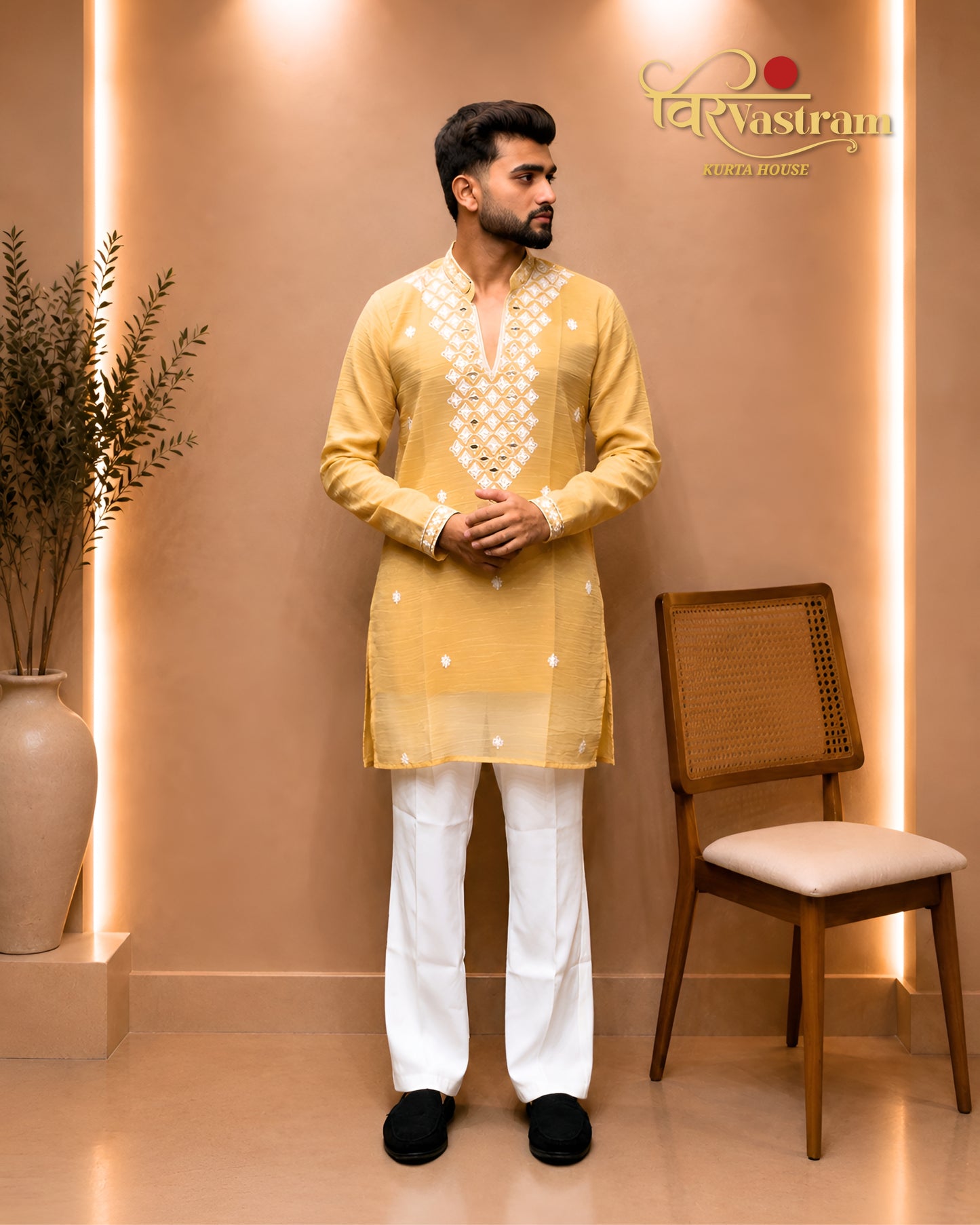 Men's Embroidery Silk Short Kurta Set | Festive & Party Wear