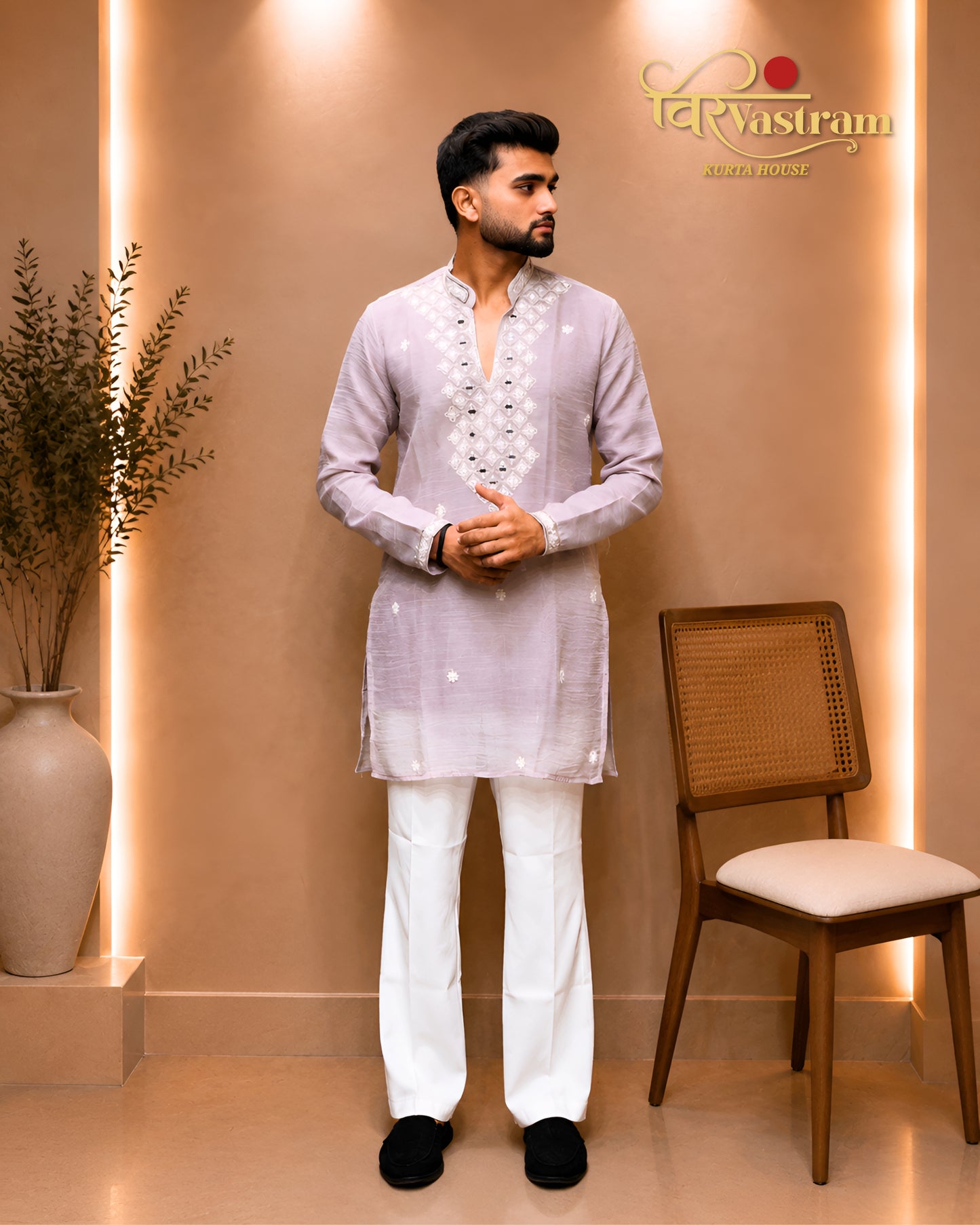 Men's Embroidery Silk Short Kurta Set | Festive & Party Wear