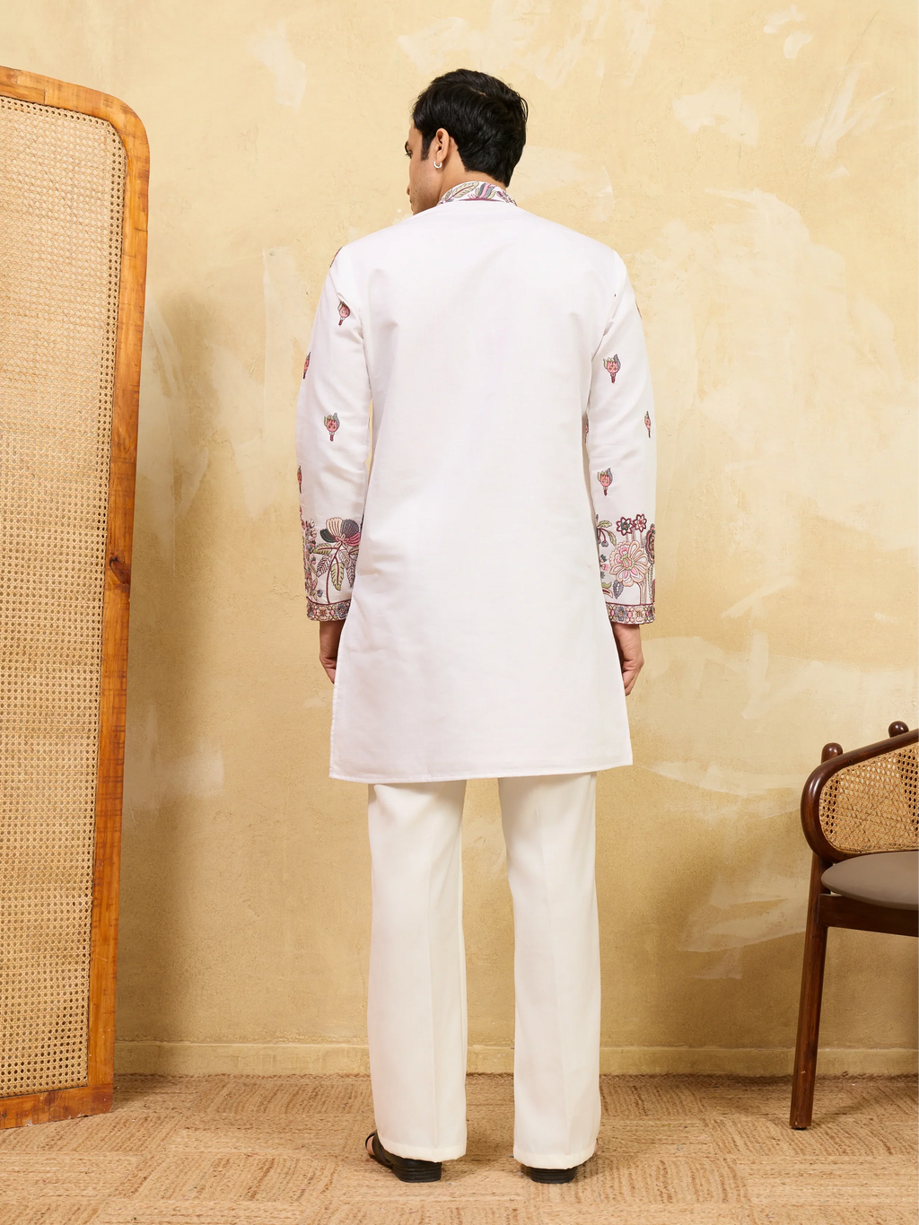 Traditional White Viscose Silk Wedding Kurta and Dupatta for Men