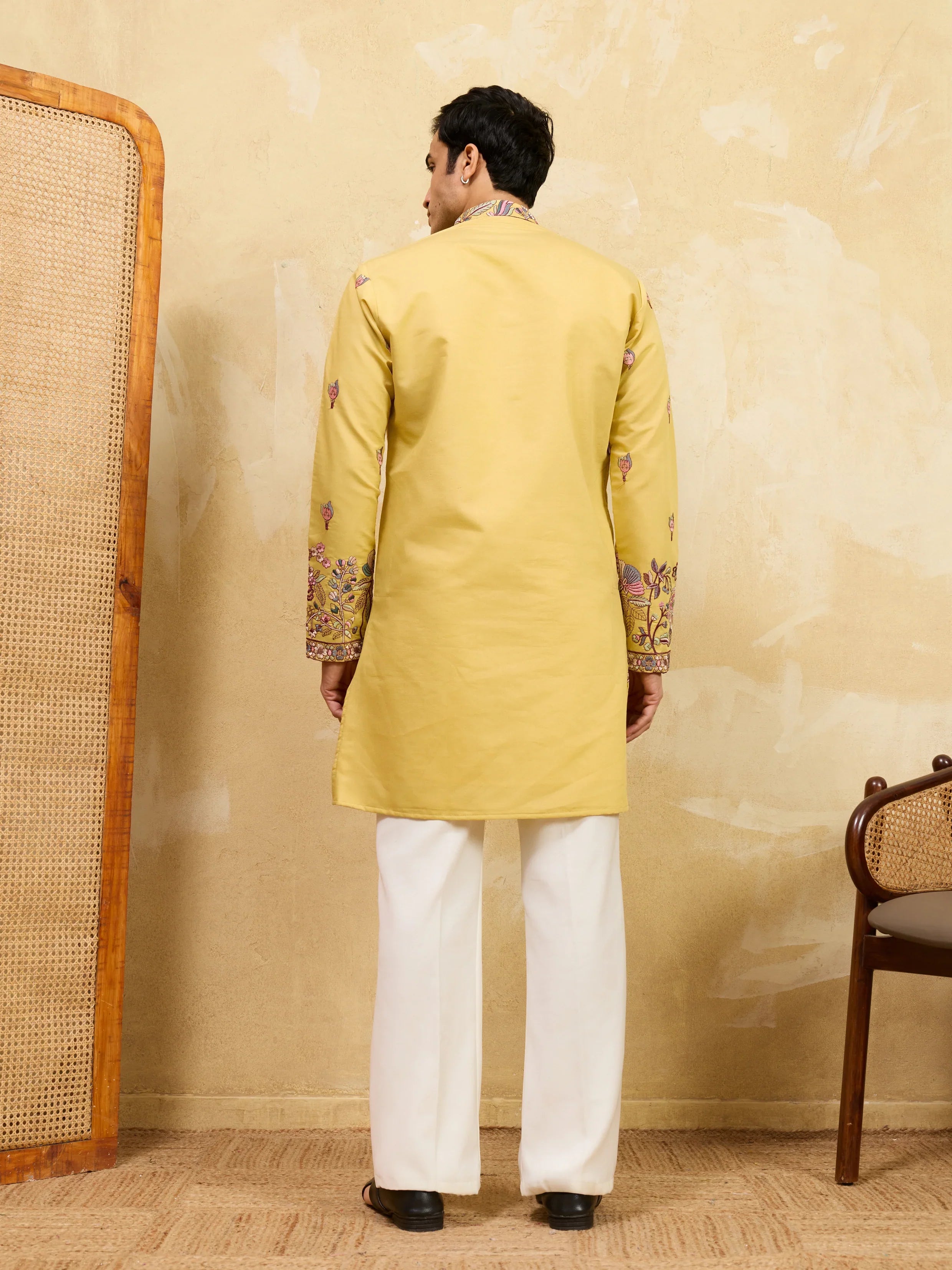 Radiant Yellow Viscose Silk Embroidered Kurta with Dupatta
