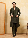 Dark Green Viscose Silk Thread Work Embroidered Kurta Dupatta Set