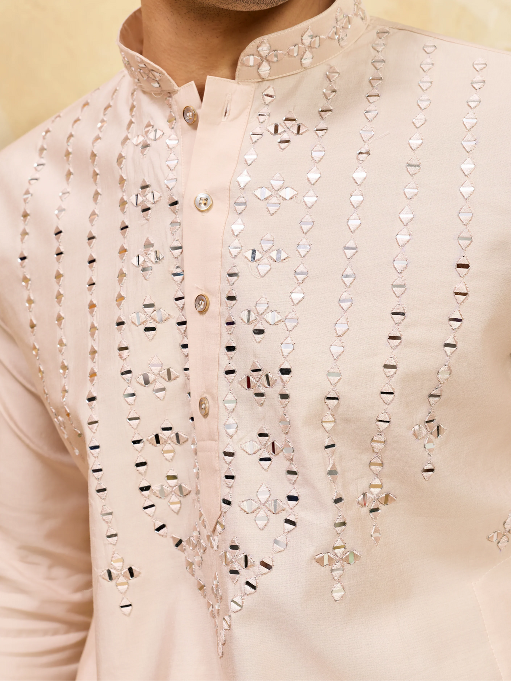 Royal Cream Mirror Kurta with Matching Pants for Wedding Attire
