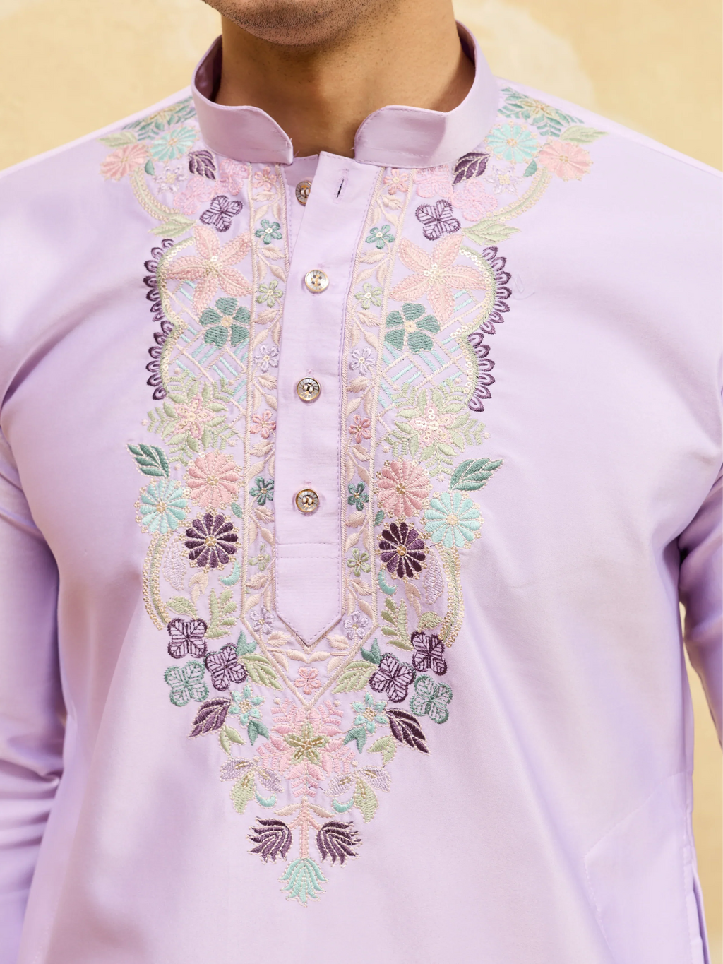 Premium Lavender Viscose Silk Thread Work Kurta & Pant Set
