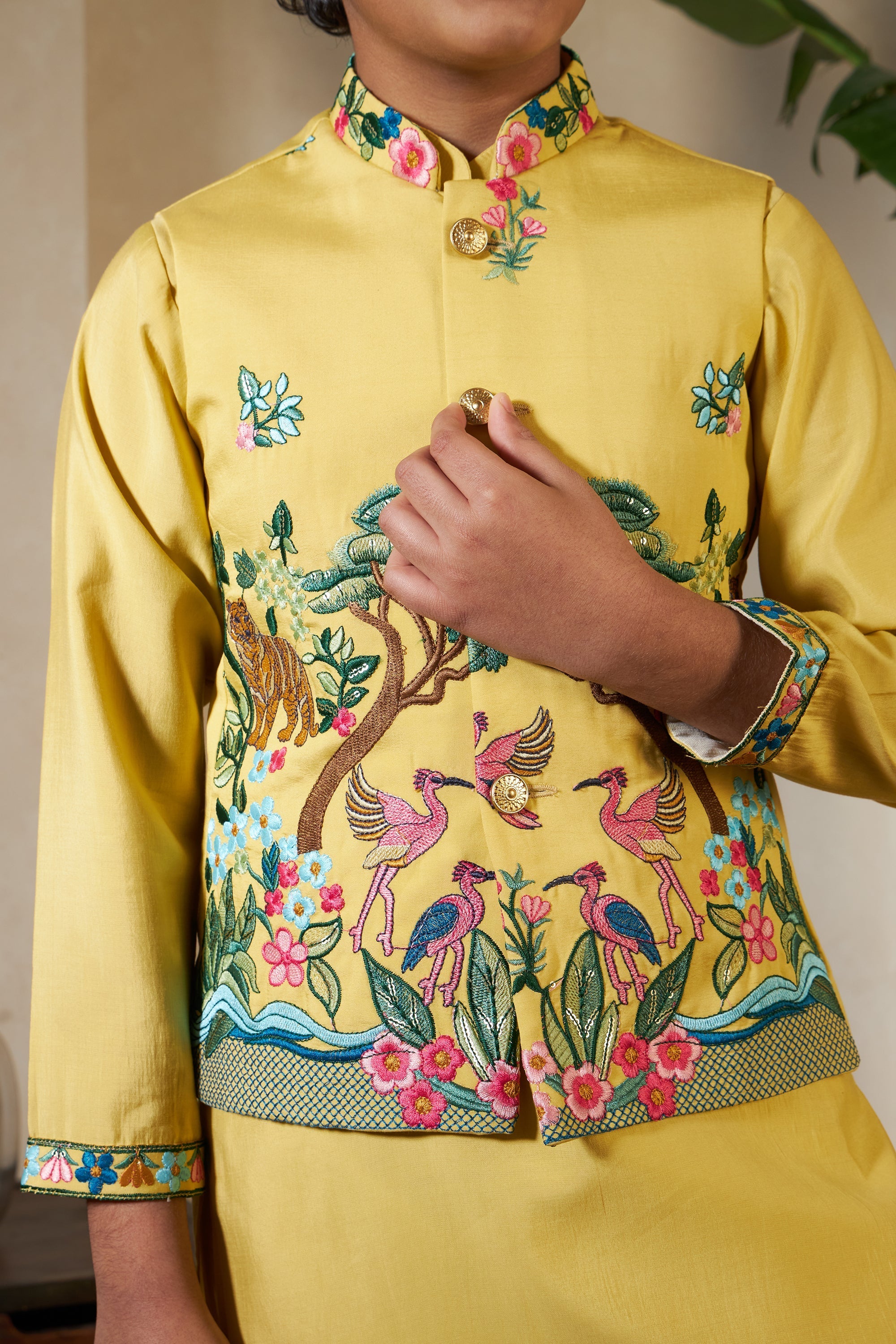 Festival Wear Yellow Kurta Koti Set For Kids