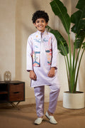 Lavender Embroidered Carnival Kurta-Jacket Set for Boys