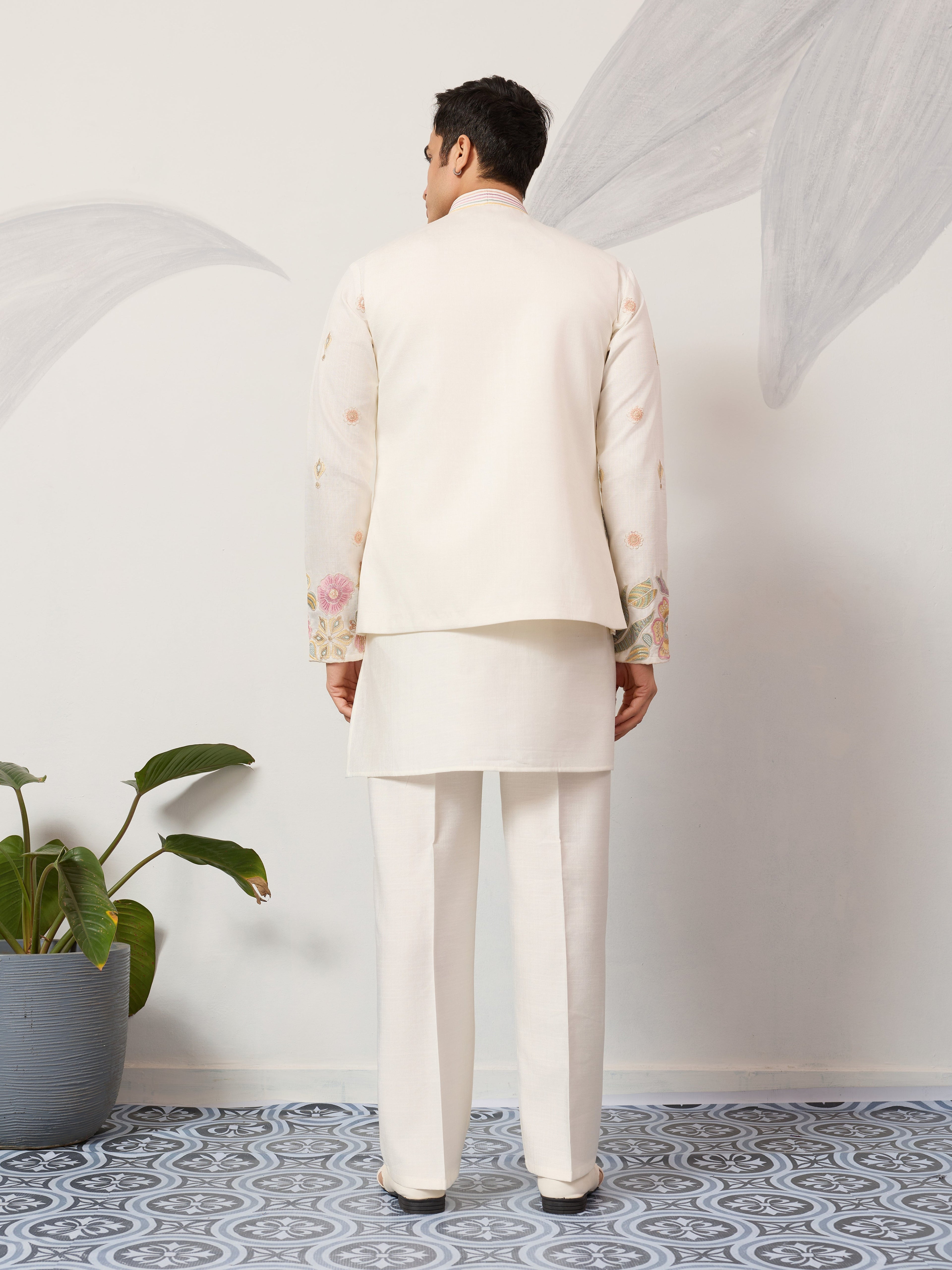 Carnival Function White Koti Kurta Pair for Mens Wear
