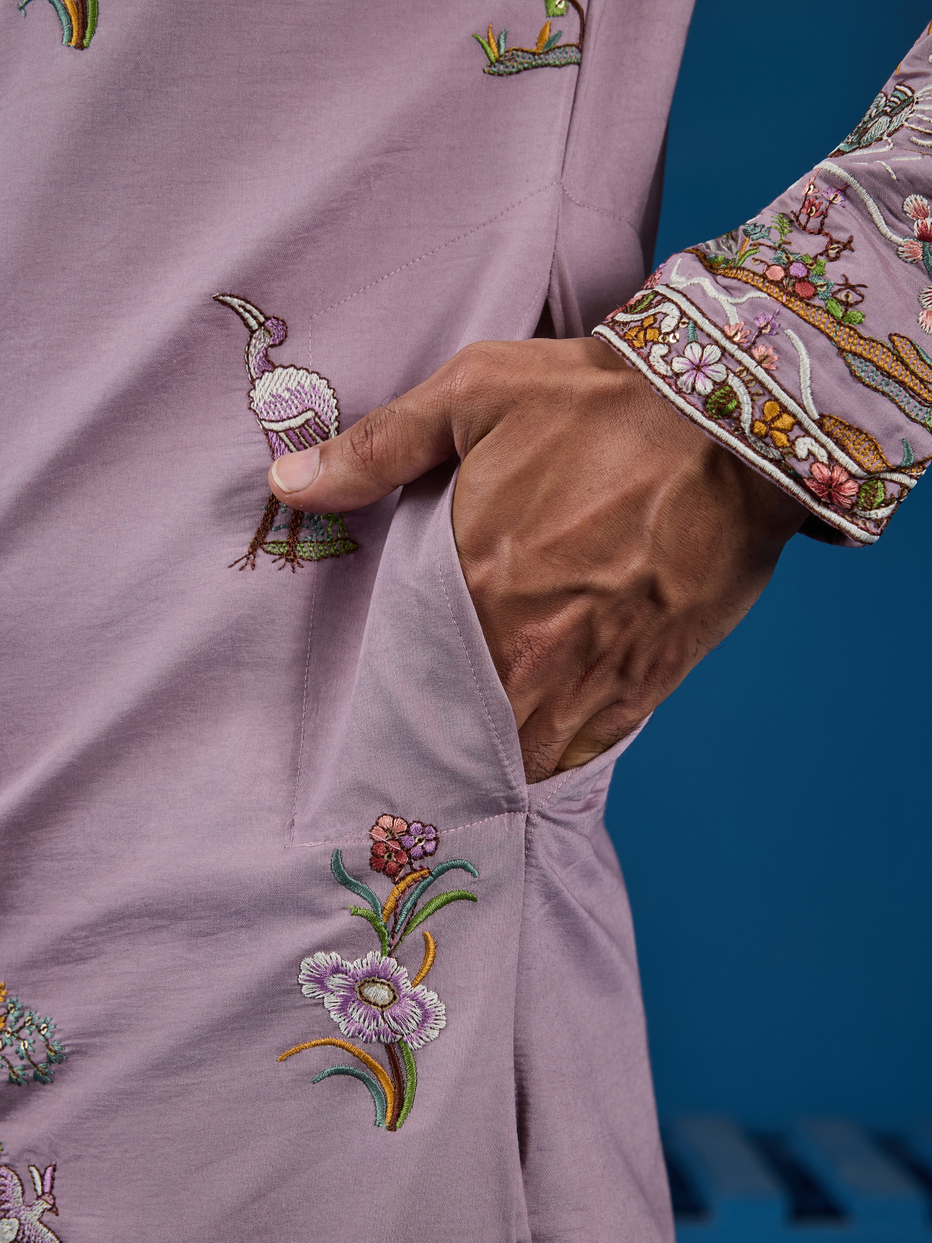 Heavy Embroidered Dusty Pink Kurta for Men