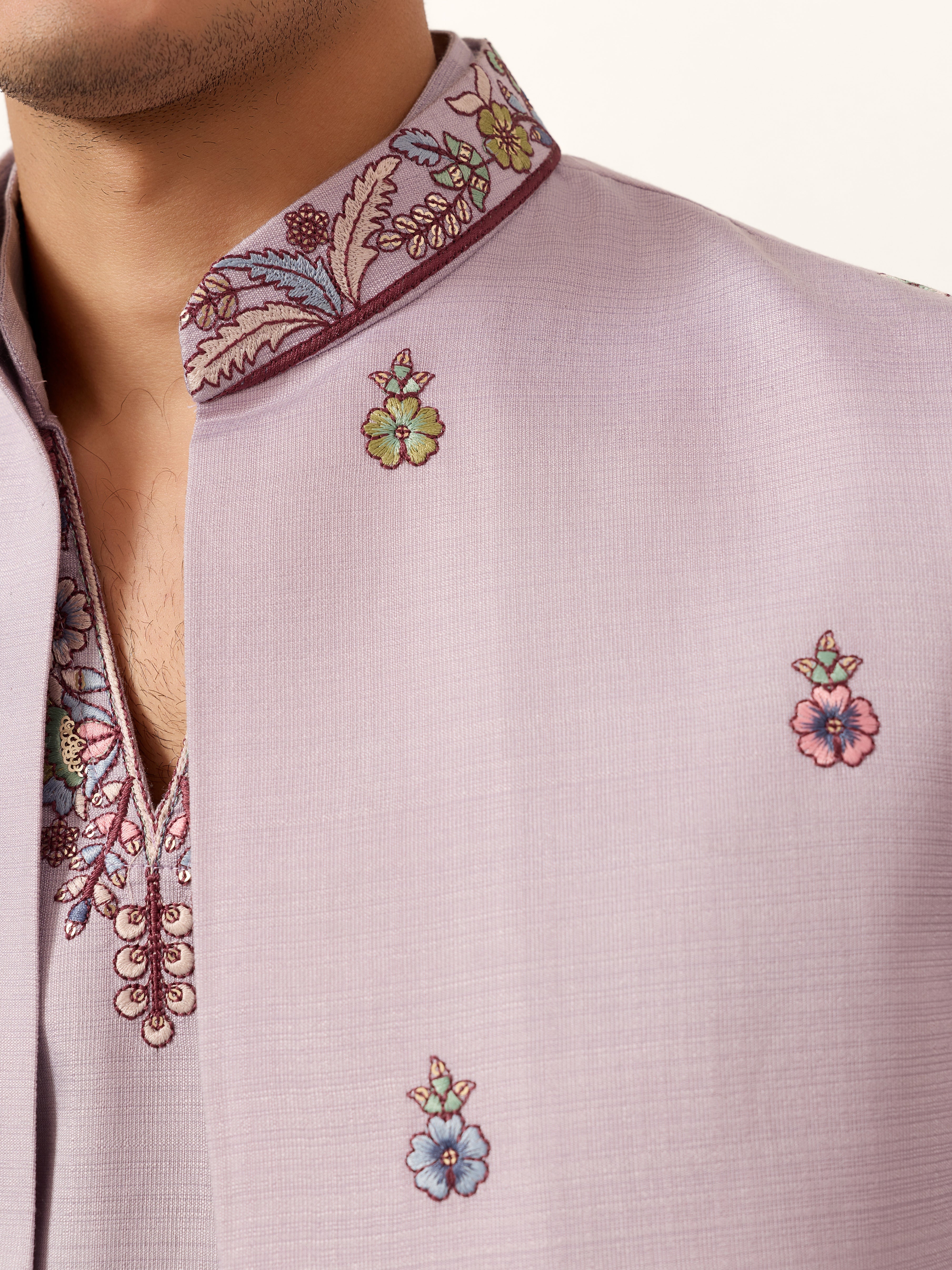Indian Traditional Dusty Lavender Koti Kurta Pant Wedding Set