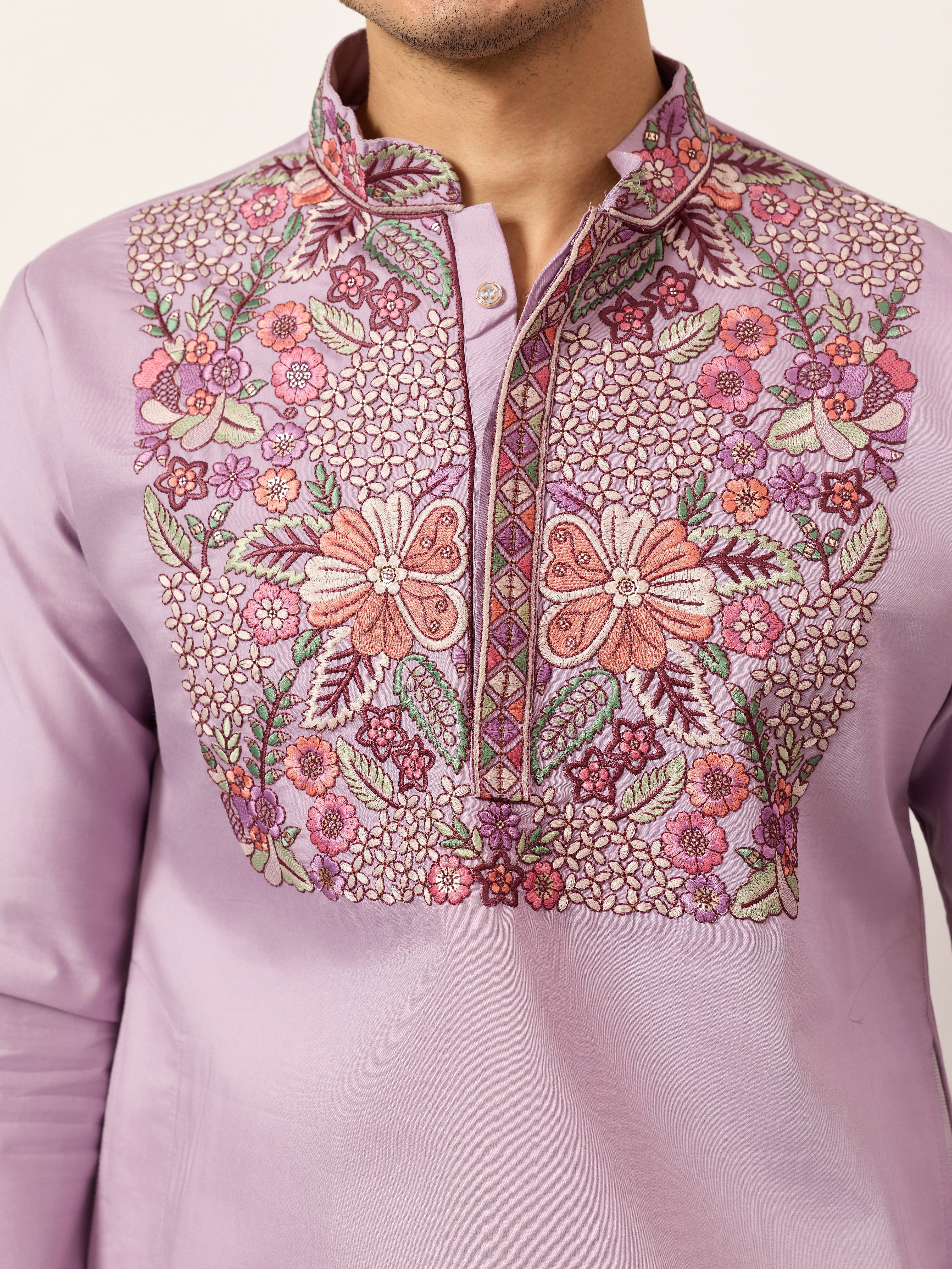 Lavender Kurta Pant Set for Traditional Mens Fashion
