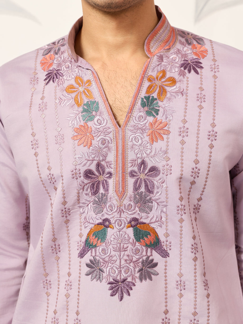 Royal Look Lavender V Neck Kurta Pant for Mens Wear