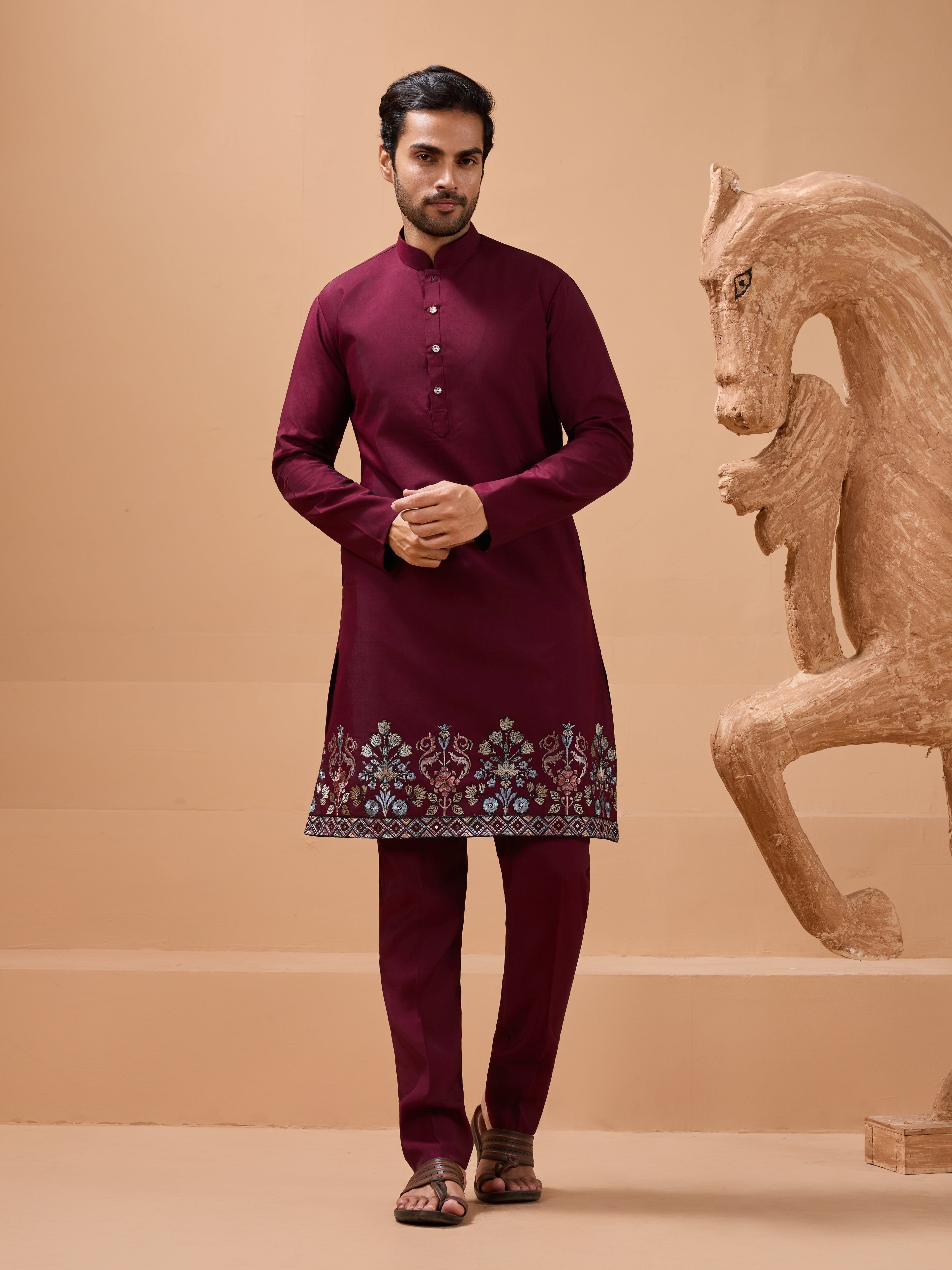 Maroon Color Traditional Special Koti Kurta Set for Men's Wear
