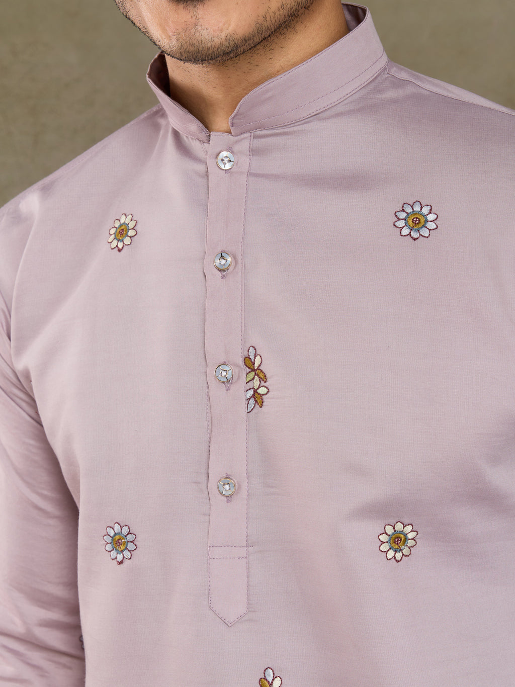 Traditional Dusty Pink Embroidered Kurta Dupatta with Pajama