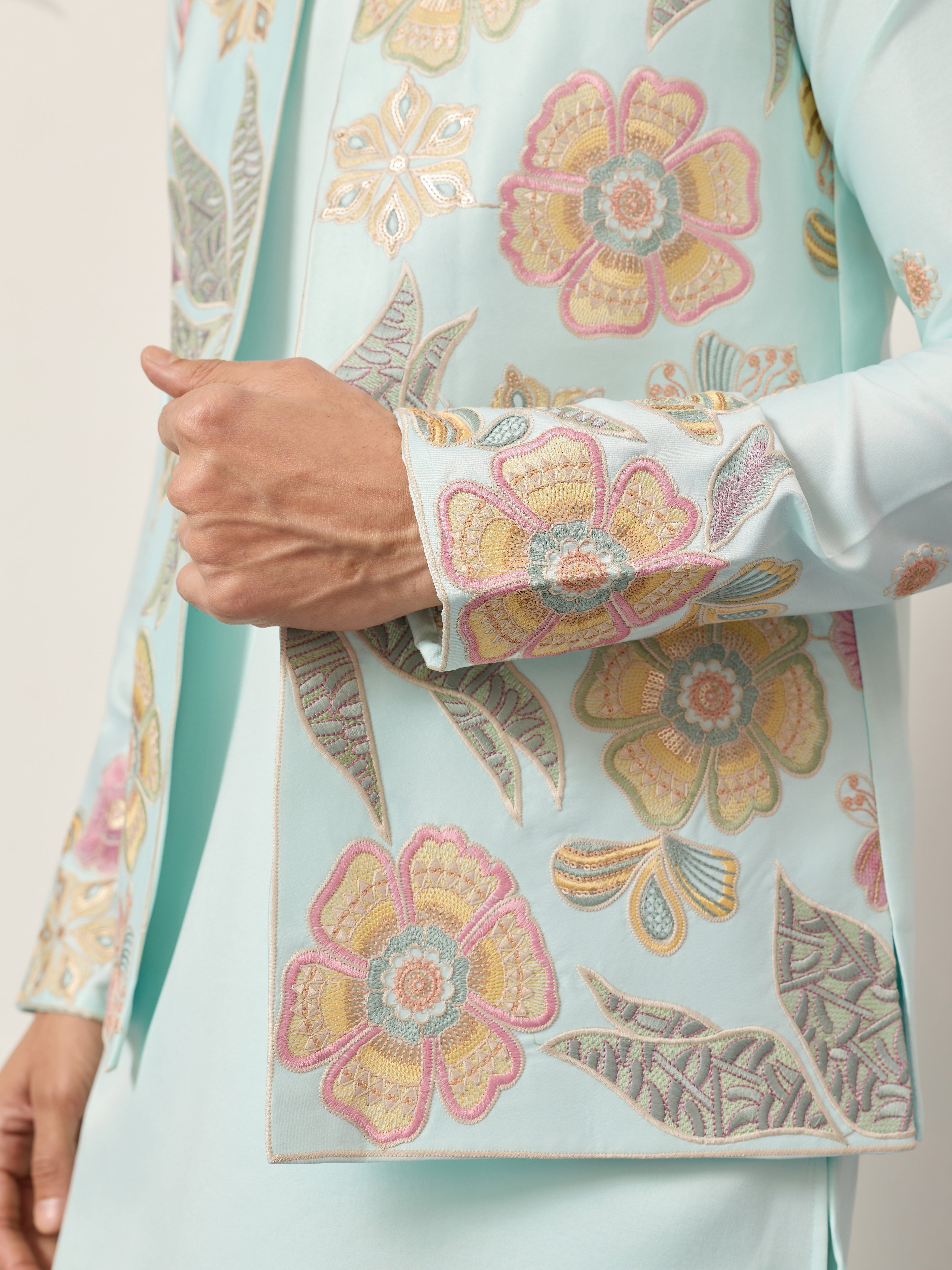 Luxury Wedding & Carnival Wear Pista Green Koti Kurta for Men
