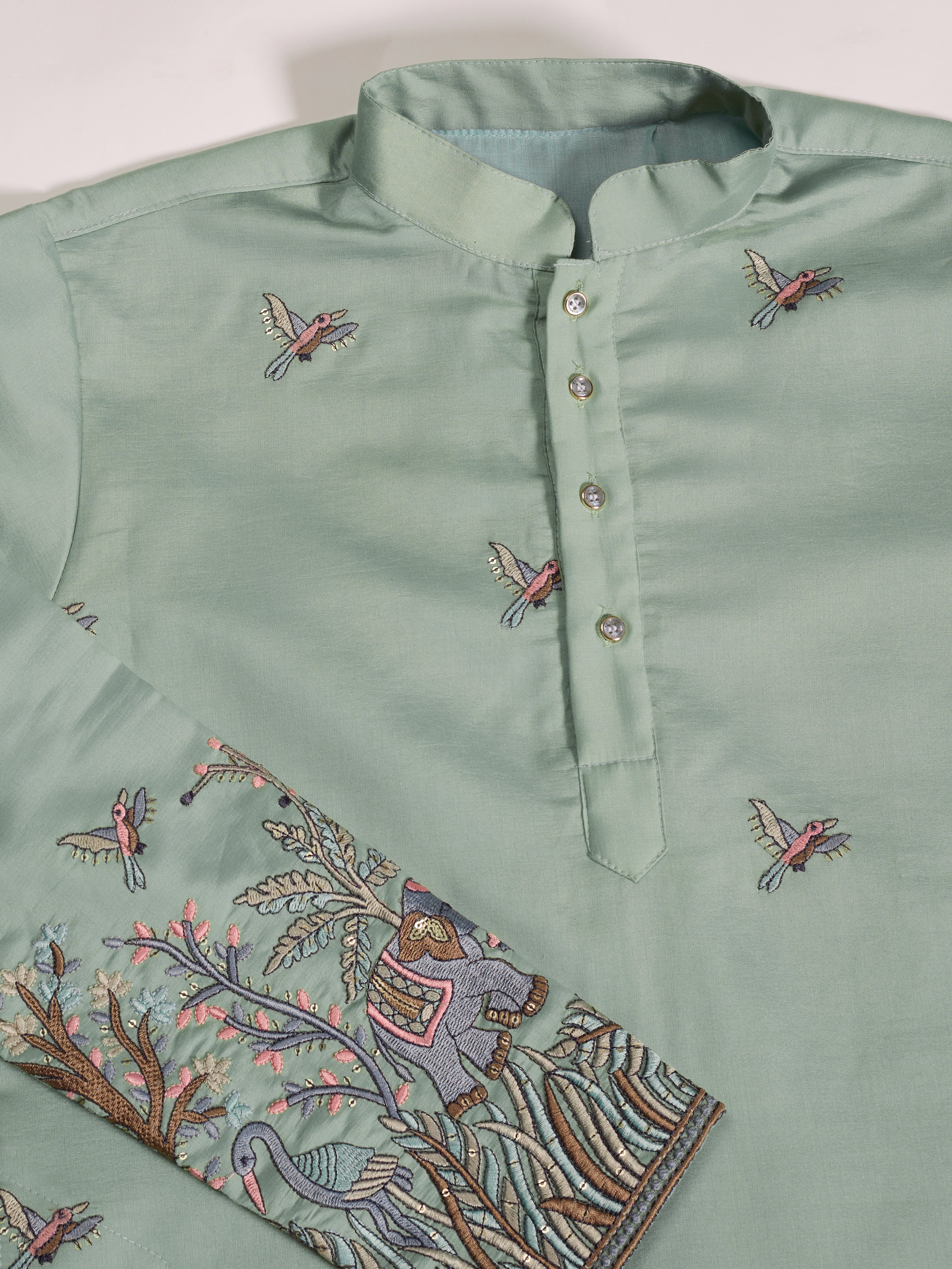 Embroidered Pista Green Wedding Kurta for Mens
