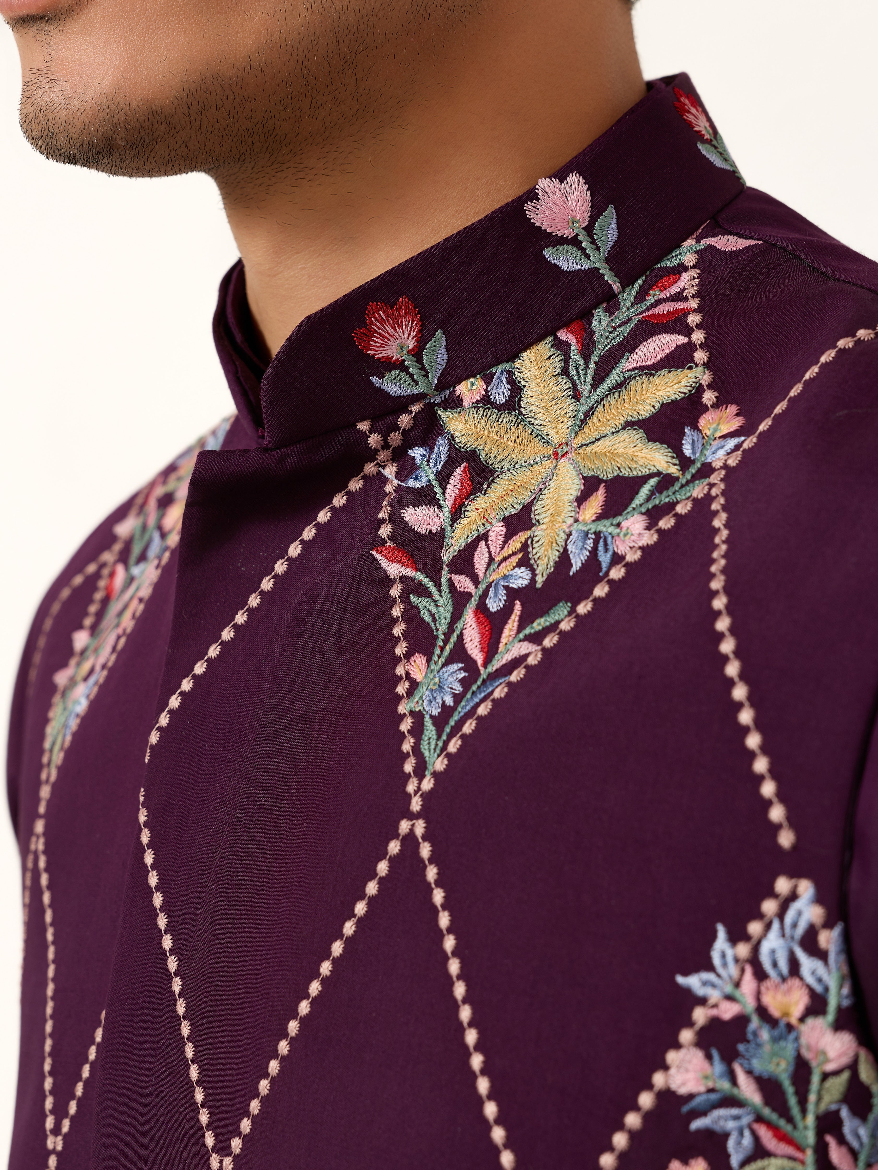 Premium Purple Koti Kurta Pajama for Wedding Wear
