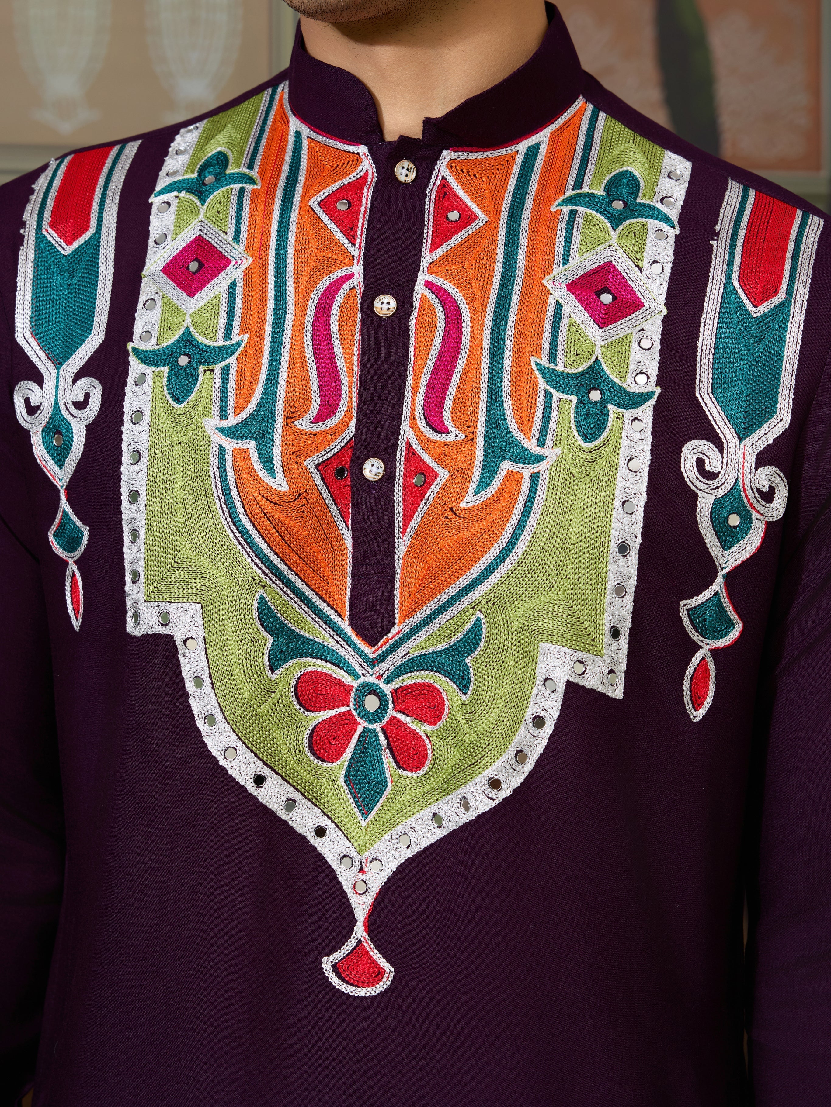 Purple Festival Wear Embroidery Mens Wear Kurta
