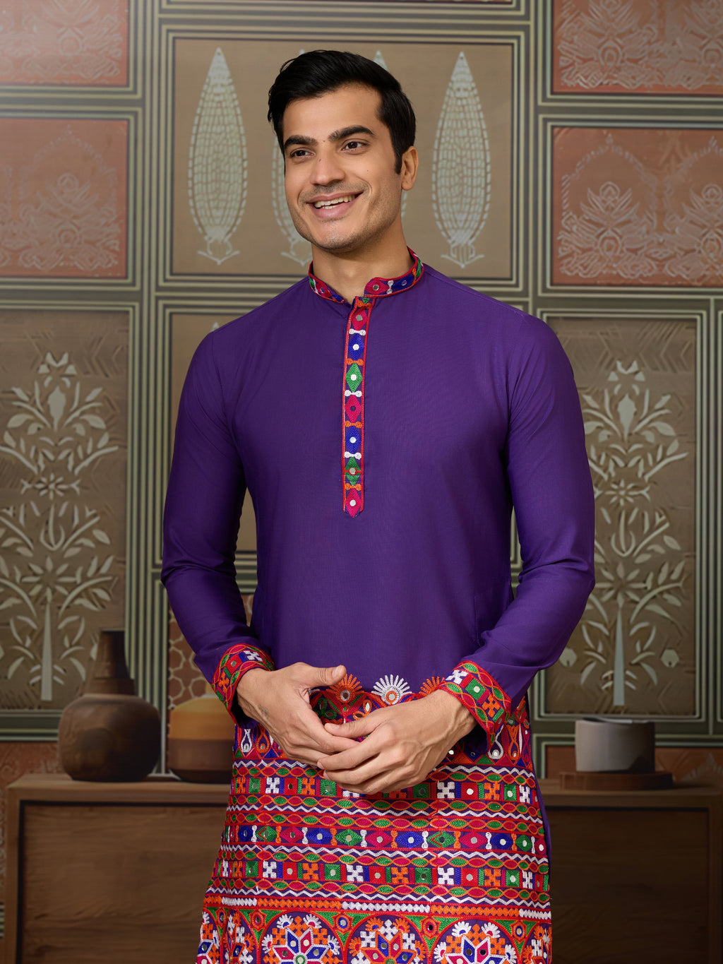 Readymade Purple Mens Kurta for Navratri Look
