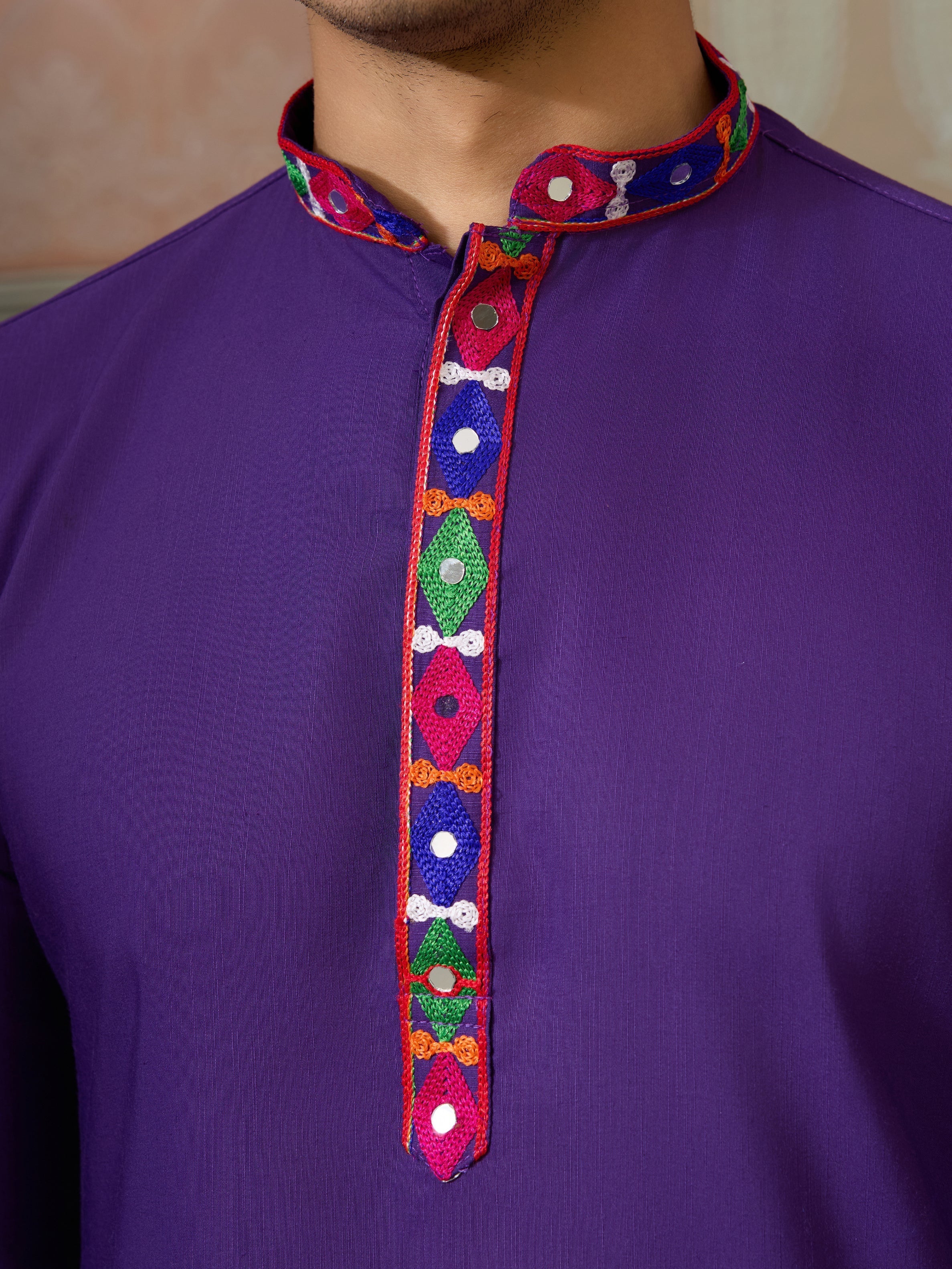 Readymade Purple Mens Kurta for Navratri Look
