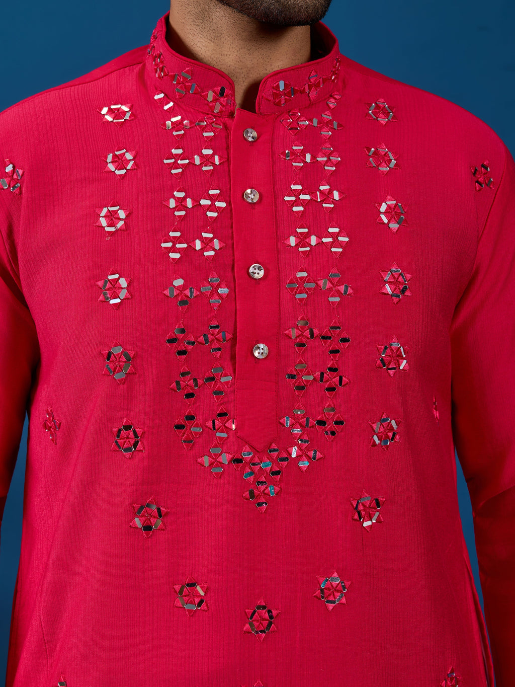Designer Rani Mirror Embroidered Kurta for Mens Wear