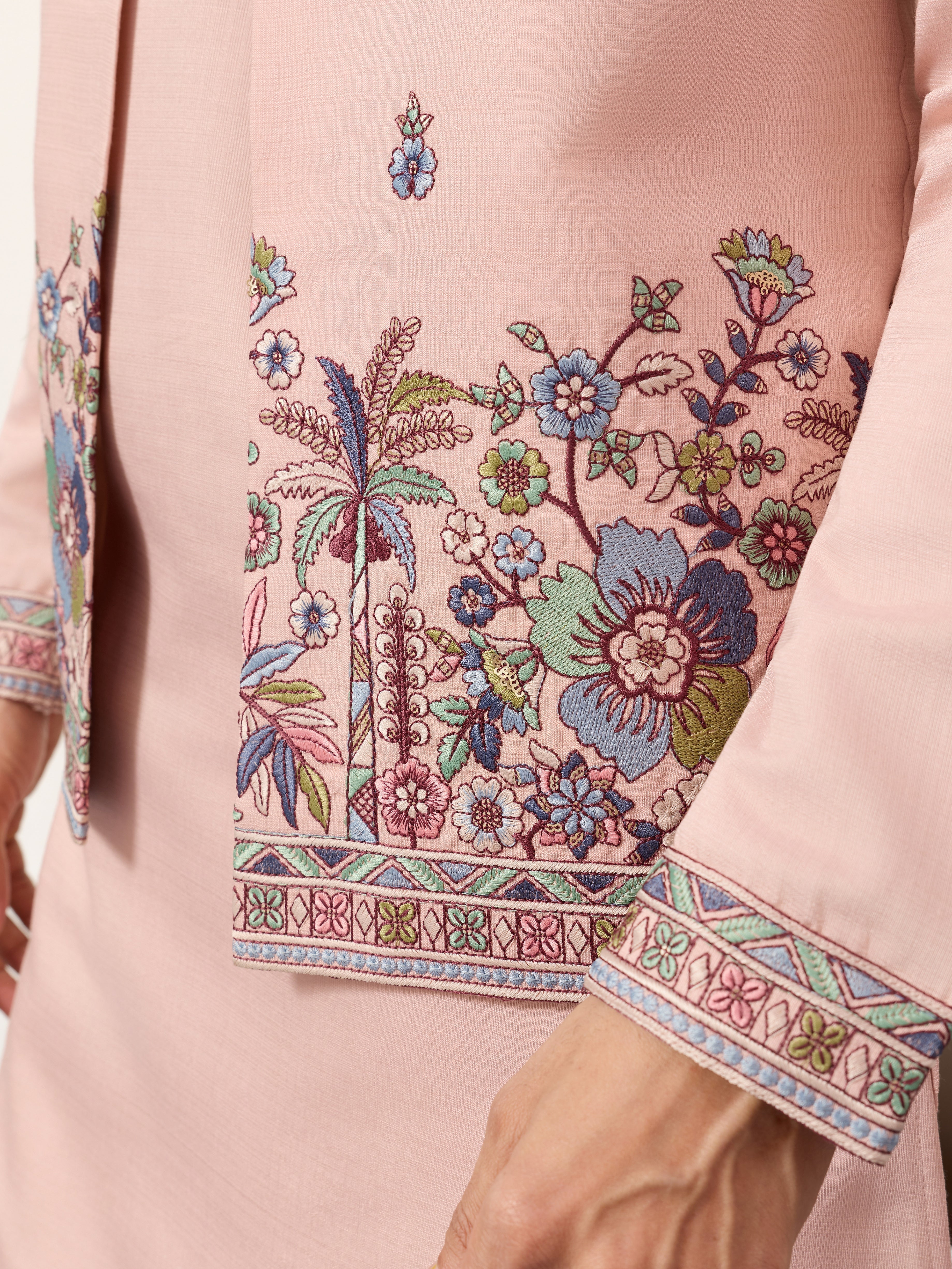 Royal Groom Ceremony Peach Koti Kurta Pair Mens Wear
